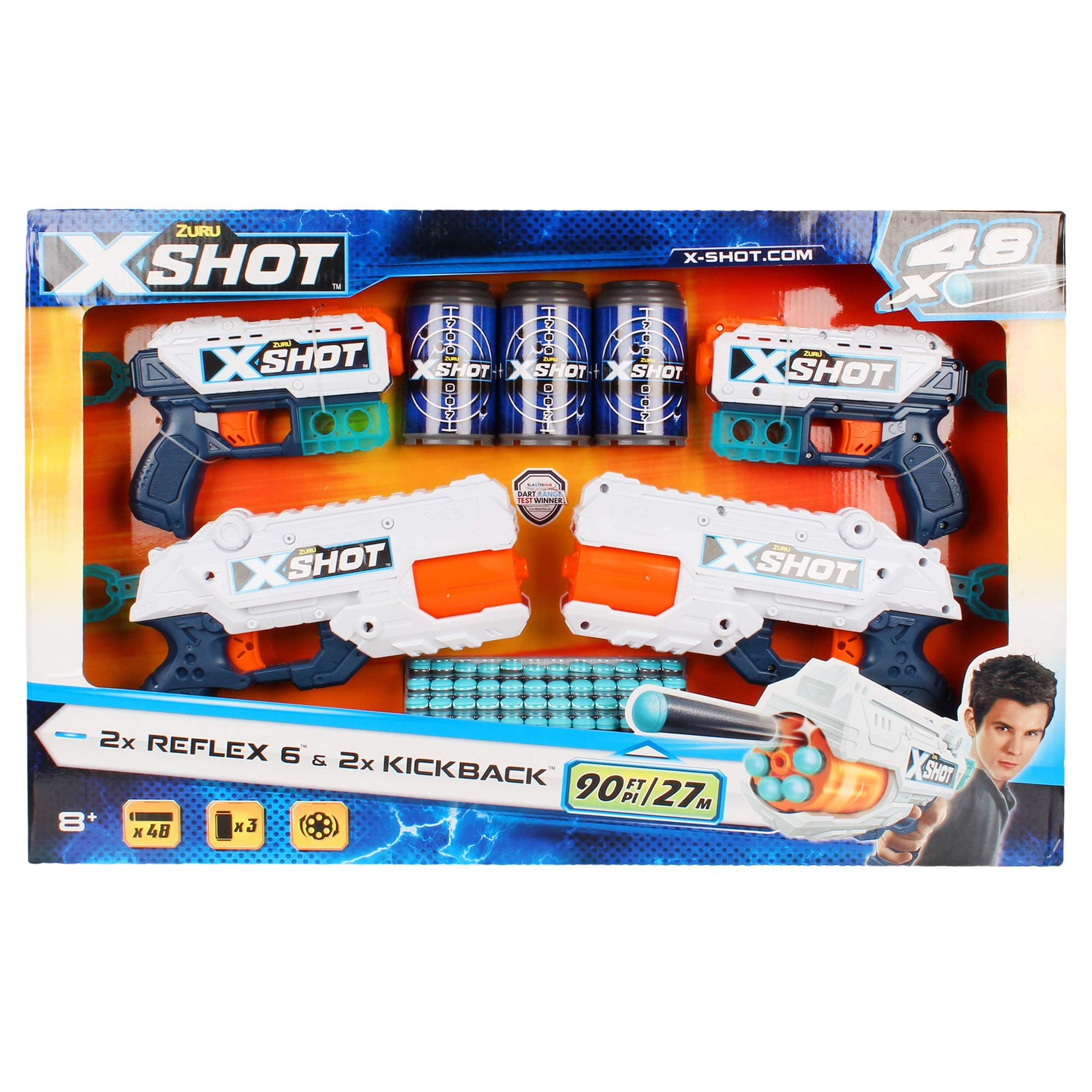 Excel Double Kickback Double Reflex 6 Foam Dart Blaster Combo Value Pack (48 Darts, 3 Cans) by ZURU, 36354