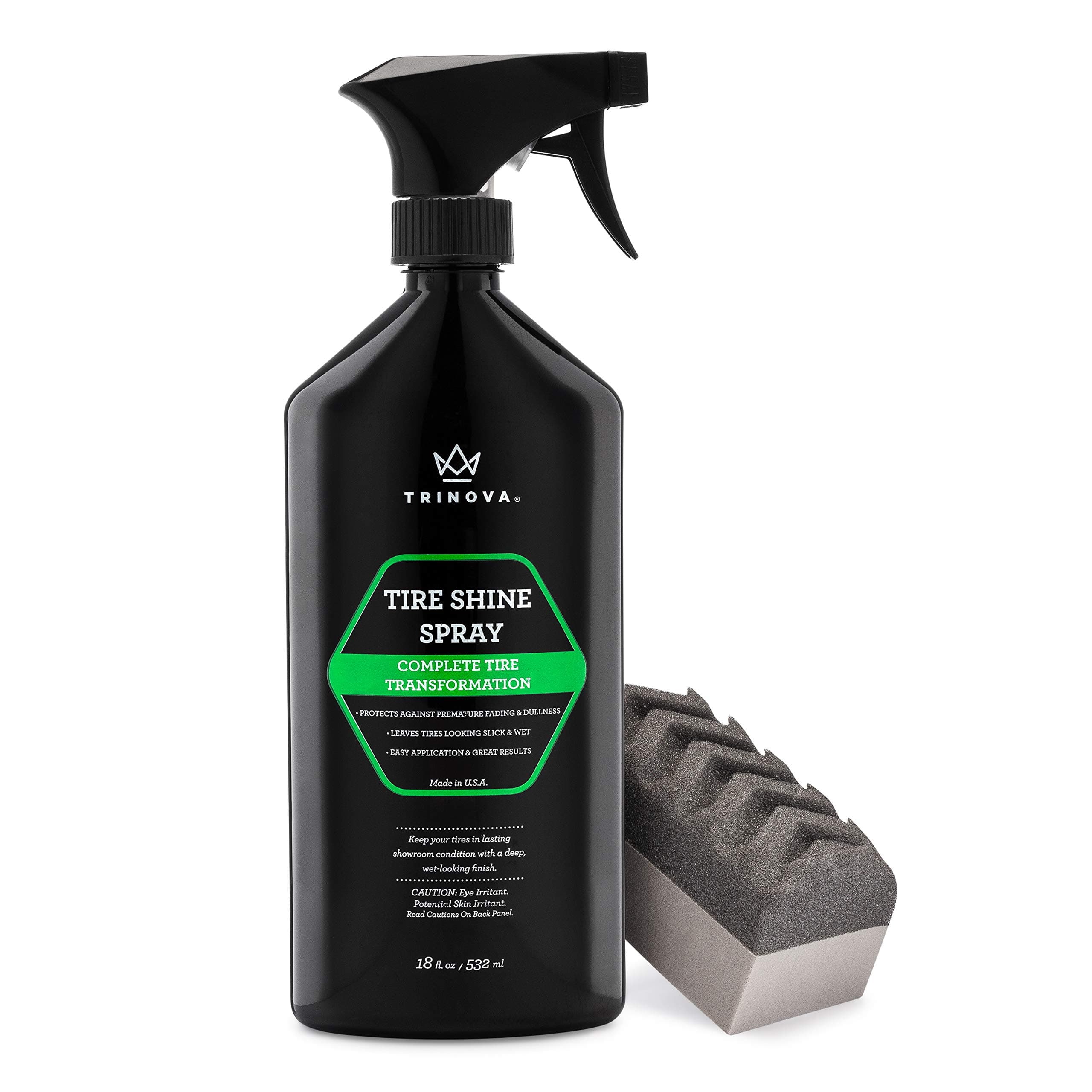 33511 Tire Shine Spray No Wipe - Automotive Clear Coat Dressing for Wet & Slick Finish - Keeps Tires Black - with Rubber Protector - Prevents Fading & Yellowing - 18 OZ