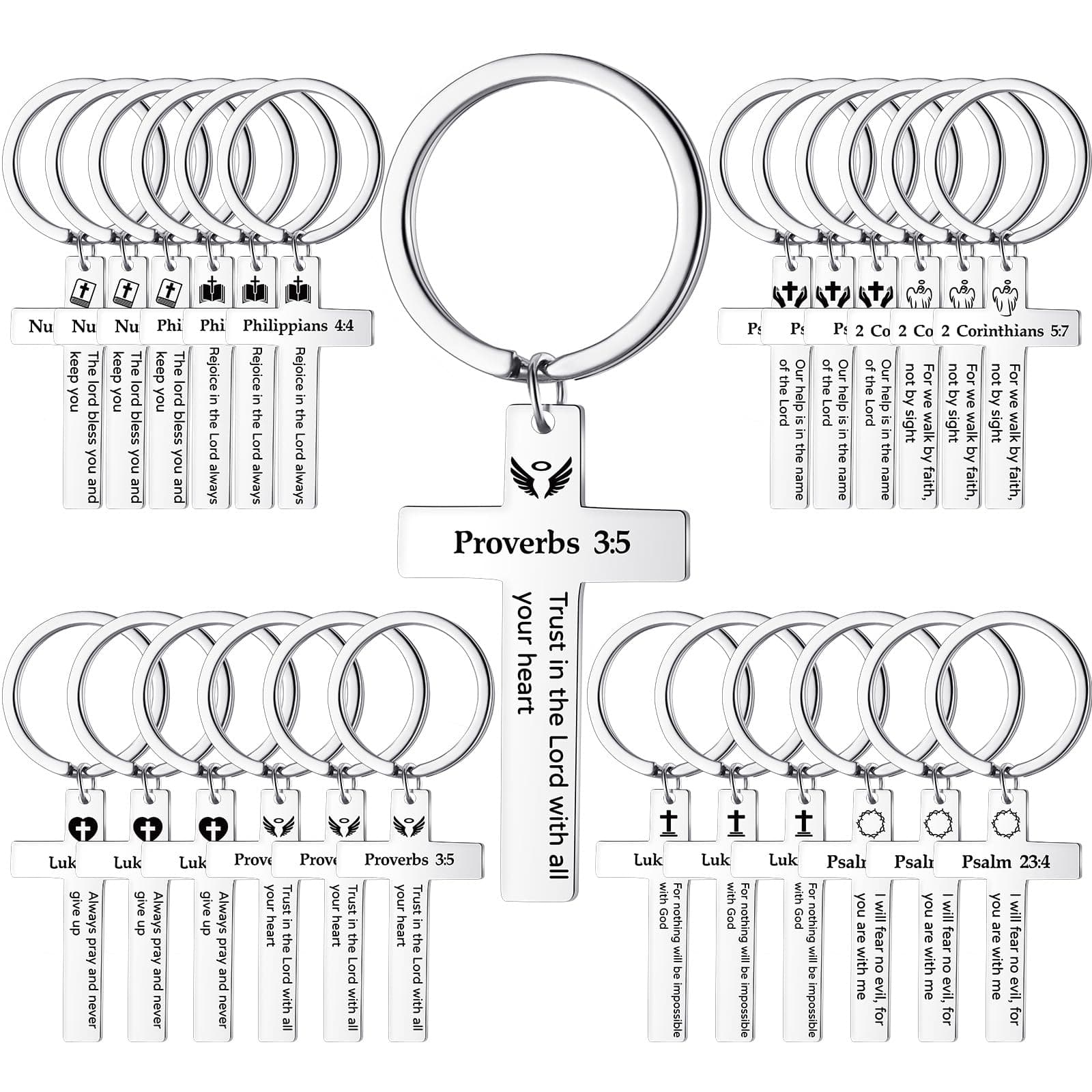 45 Pcs Christian Cross Keychain Bulk 15 Styles Bible Verse Keychain Stainless Steel Religious Inspirational Gifts