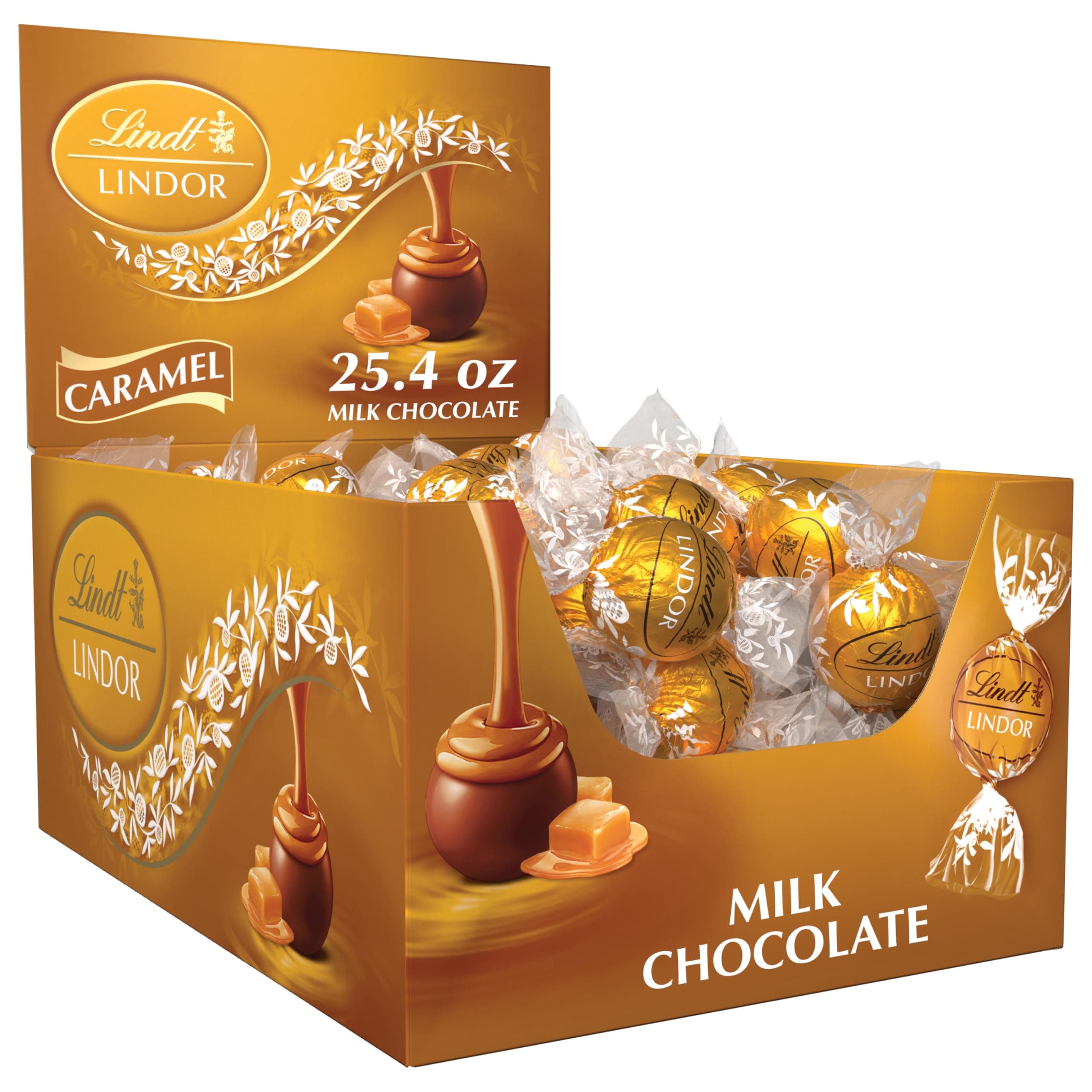Lindor Caramel Milk Chocolate Truffles, Milk Chocolate Candy With Smooth, Melting Truffle Center, 25.4 Oz., 60 Count Box