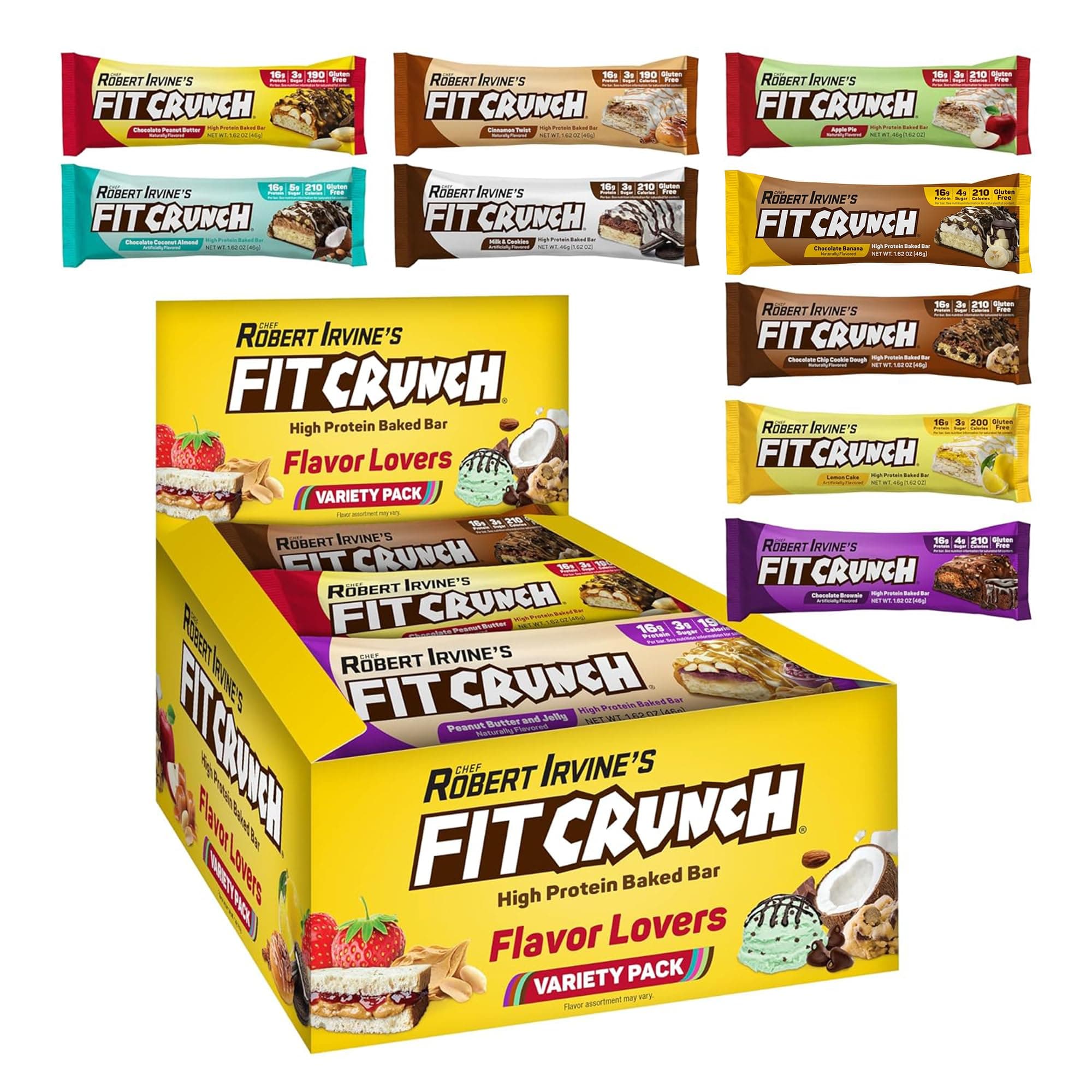 FITCRUNCH Snack Size Protein Bars, 6-Layer Baked Bar, 3g of Sugar, Gluten Free & Soft Cake Core (9 Count, Flavor Lovers)