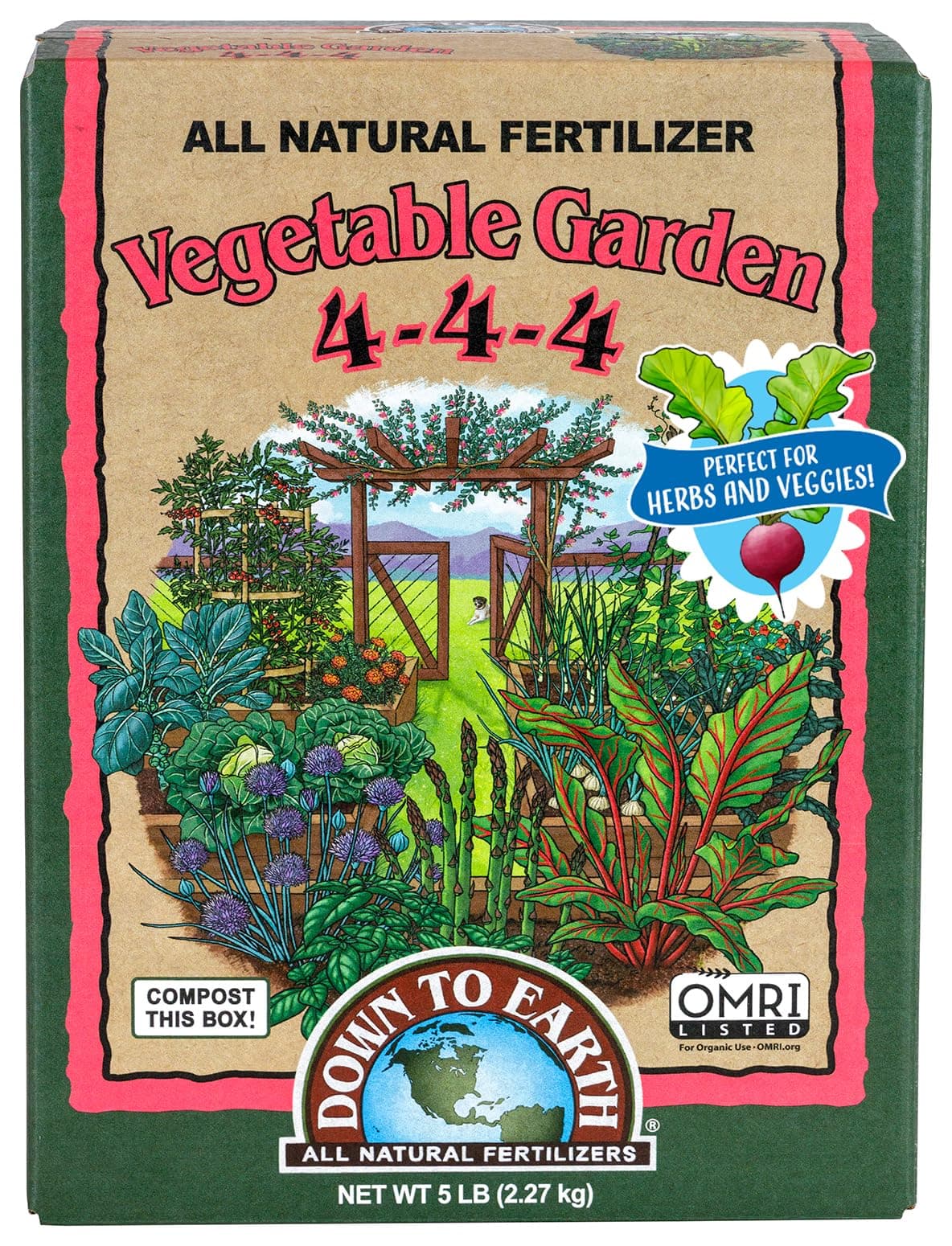 Down to Earth Organic Vegetable Garden Fertilizer 4-4-4, 5lb