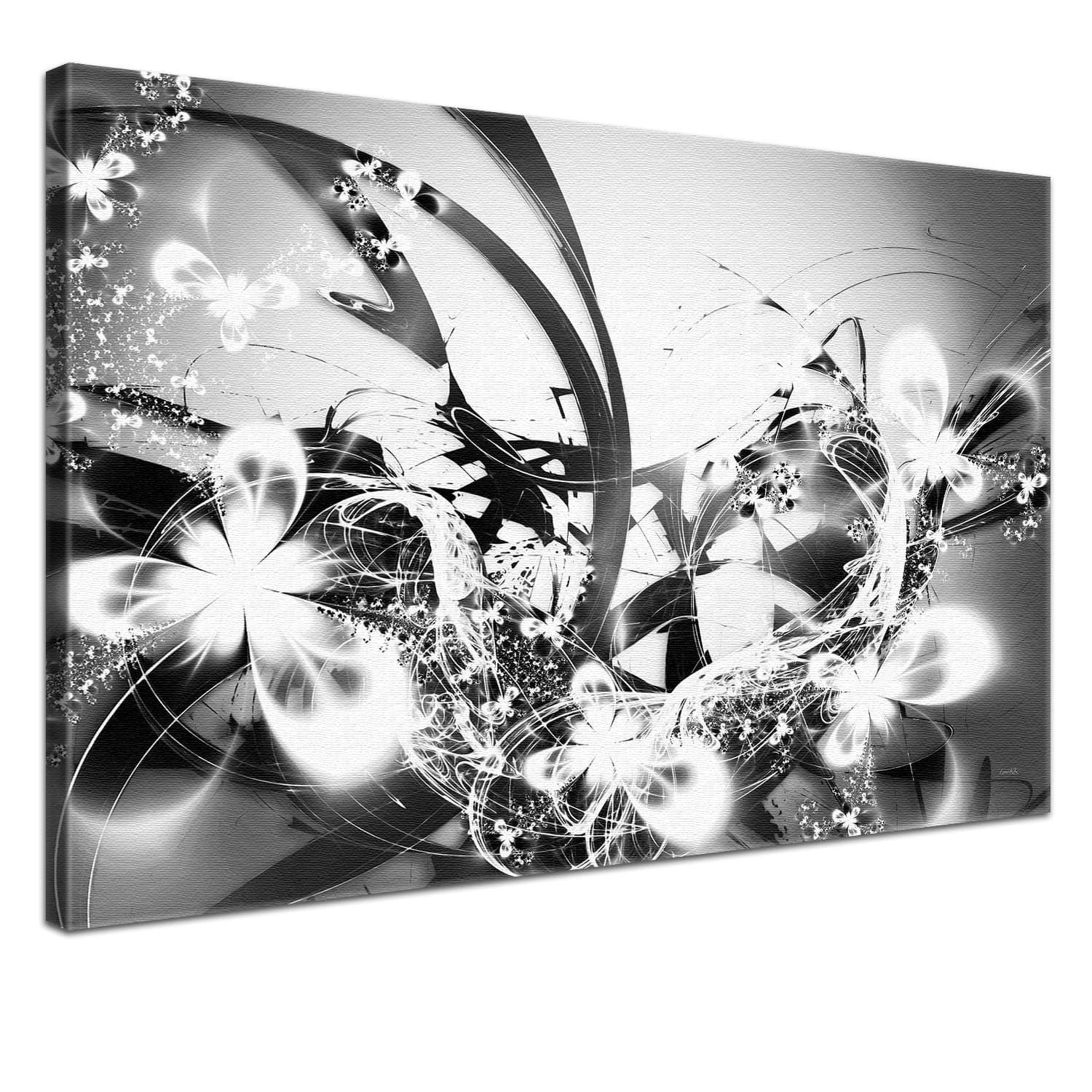 LanaKK - Canvas Art Print on Stretcher Frame (Pre-Framed) - Graphical Blossom, Black-White, 100 x 70 cm, one Piece