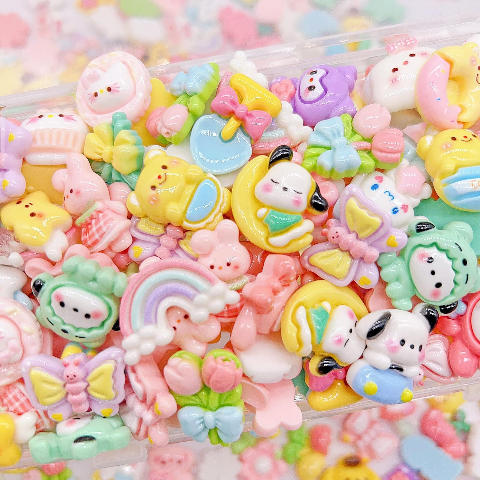 FULUSODO 60pcs Slime Charms Cute Set, Bulk Mixed Resin Charms Set Ornament Scrapbooking