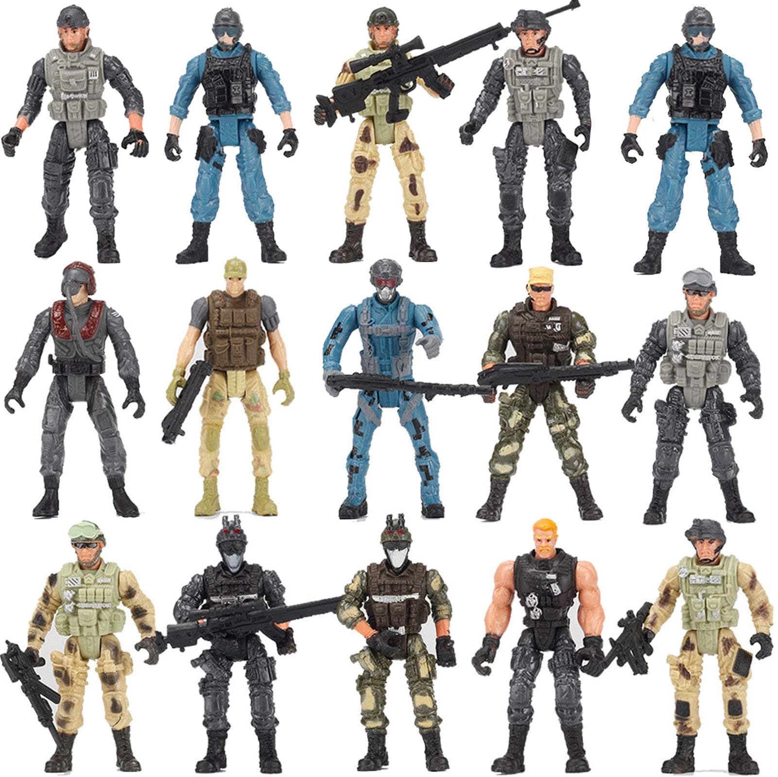 14 Pack Army Men and SWAT Team Soldiers Action Figures,Soldiers Action Figures Playset with 14 Design Military Weapons Accessories, for Kids Child Boys Girls