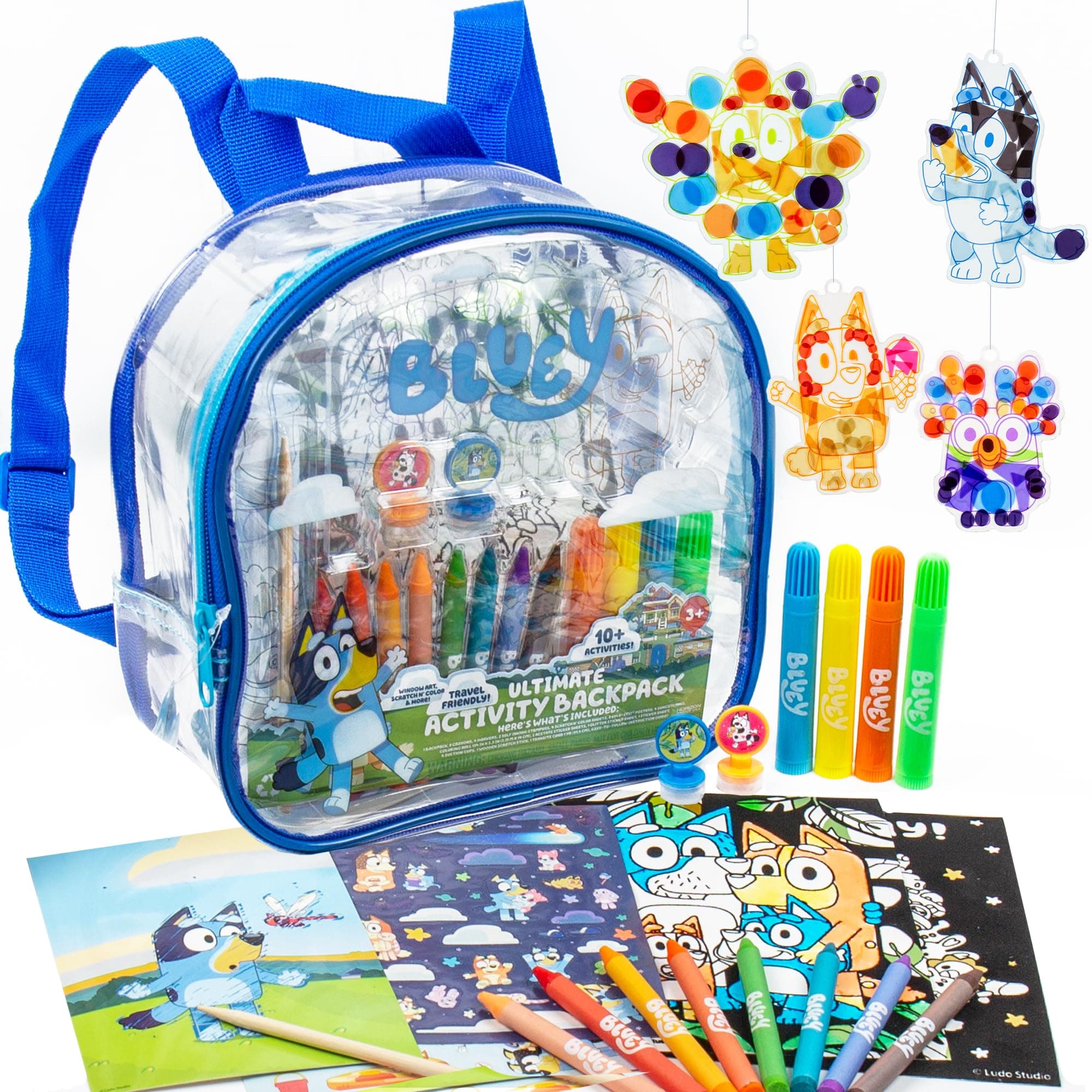 Horizon Group USA Bluey Ultimate Activity Backpack, 10+ Creative Projects in a Reusable Bag, Less-Mess Toddler Toys, Road Trip Essentials for Kids, Great Airplane Toy