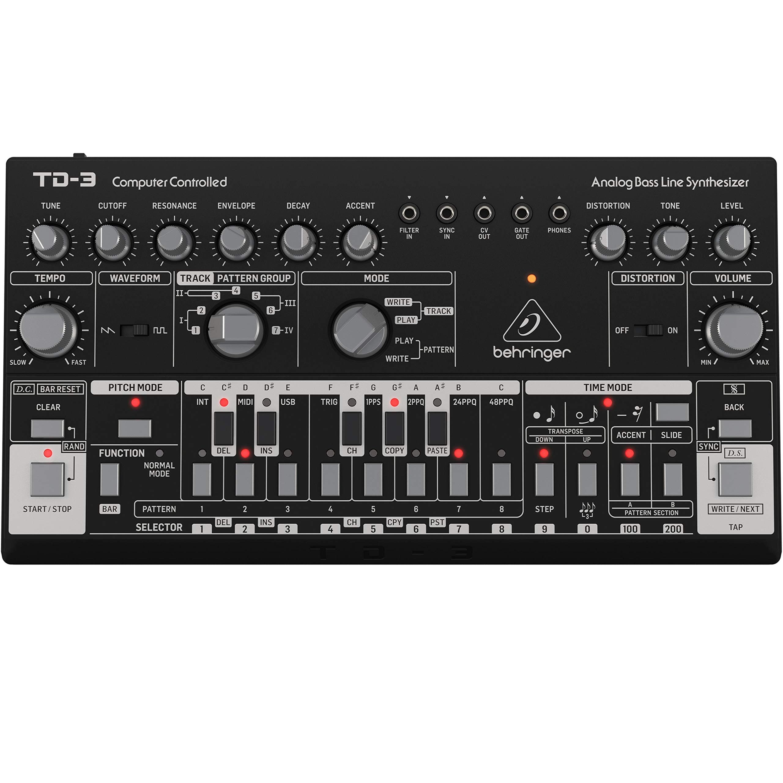 Behringer TD-3-BK Analog Bass Line Synthesizer with VCO, VCF, 16-Step Sequencer, Distortion Effects and 16-Voice Poly Chain