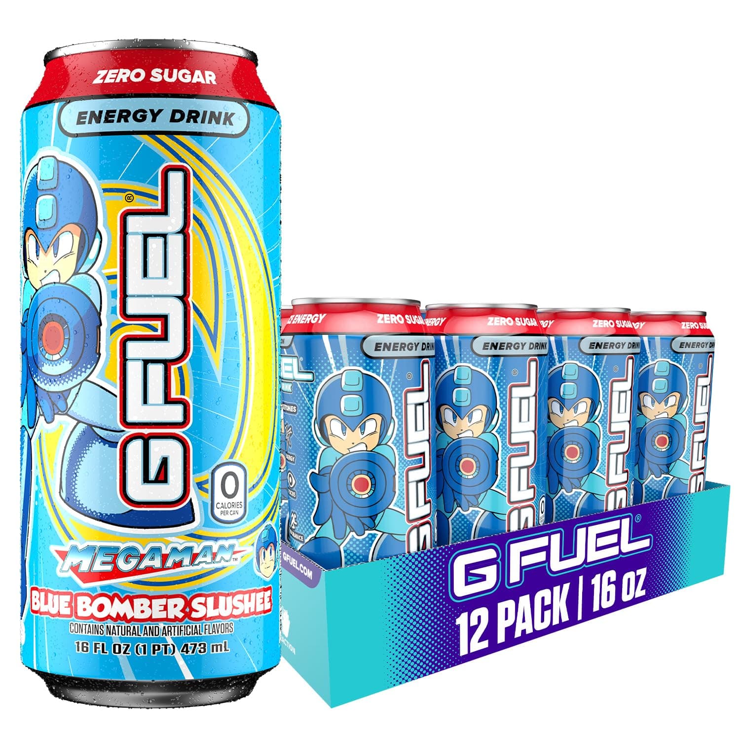 - Energy Drink, Blue Raspberry, Sugar Free Beverage with 300mg Caffeine, Daily Energy Boost with Focus Amino, Vitamin + Antioxidants, 16 oz Cans (Megaman Blue Bomber, 12-Pack)
