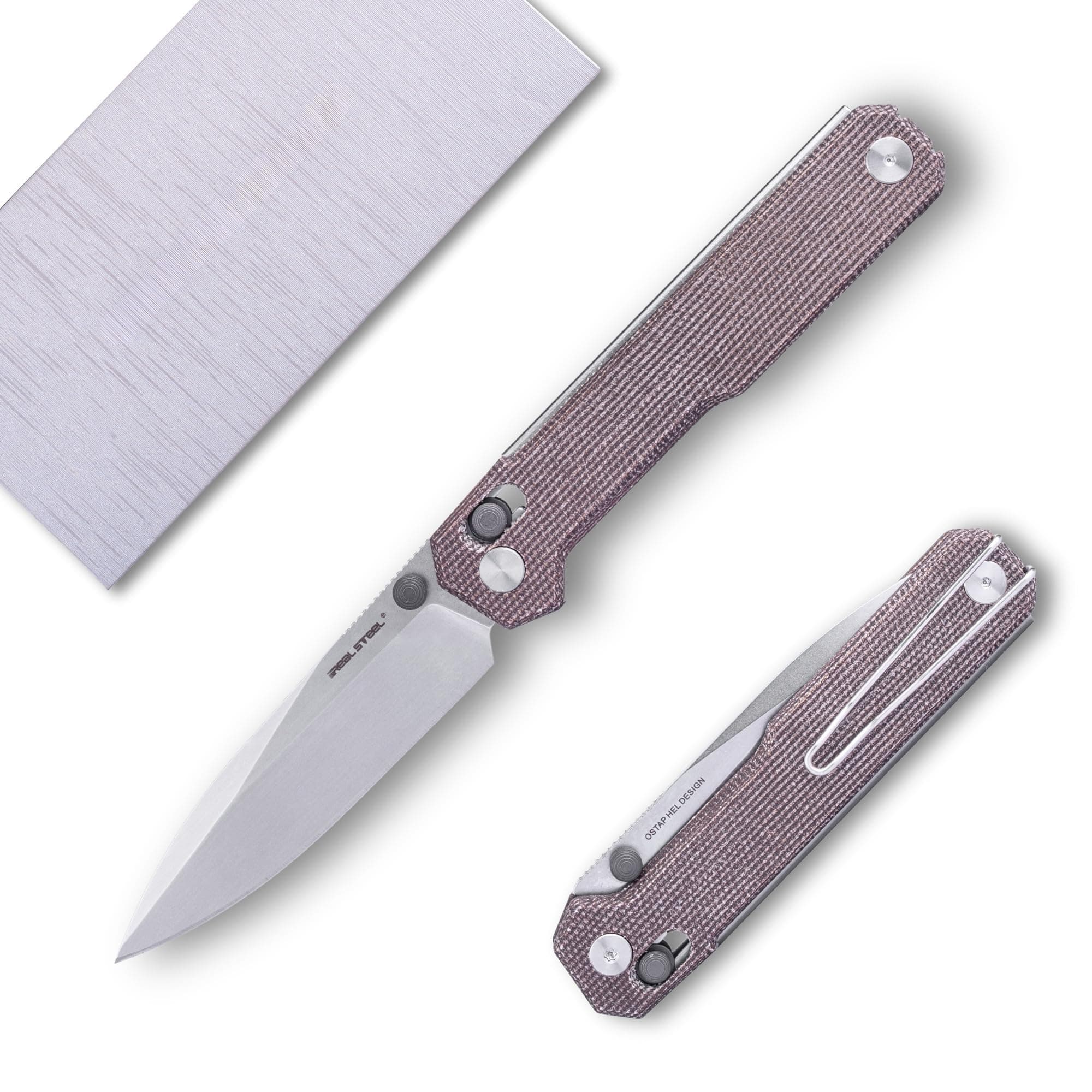 PERIX Pocket Knife, Folding Knife, Crossbar Lock, 3.54" Nitro-V Steel Black PVD/Satin Blade, Thumb Stud, G10/Micarta Handle, 2.88oz, Deep-carry Pocket Clip, EDC Outdoor Indoor, Gifts for Men Women Camping Hiking Climbing Fishing (Stonewashed/Natural Micarta)