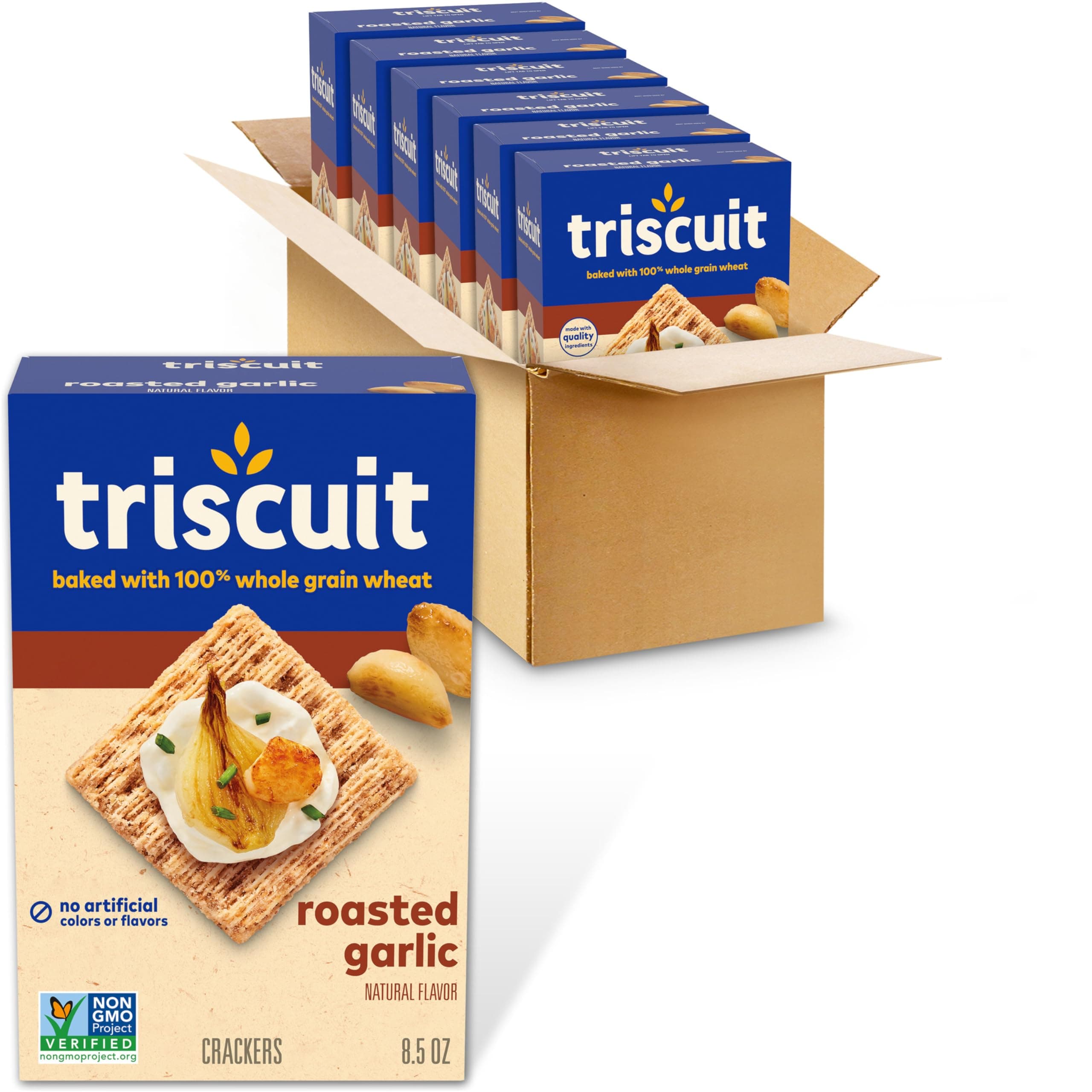 Triscuit Roasted Garlic Whole Grain Wheat Crackers, 6 - 8.5 oz Boxes