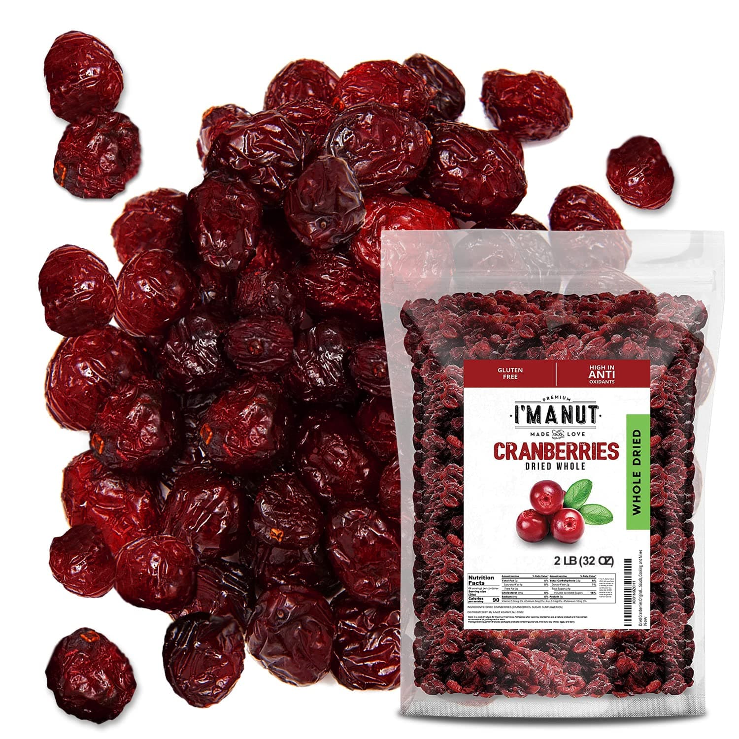 Dried Cranberries Original 2 Pound (32 oz) Batch Tested Gluten & Peanut Free | Resealable Bag | High in Antioxidant | Great for Salads, Cooking and Mixes | Sweetened