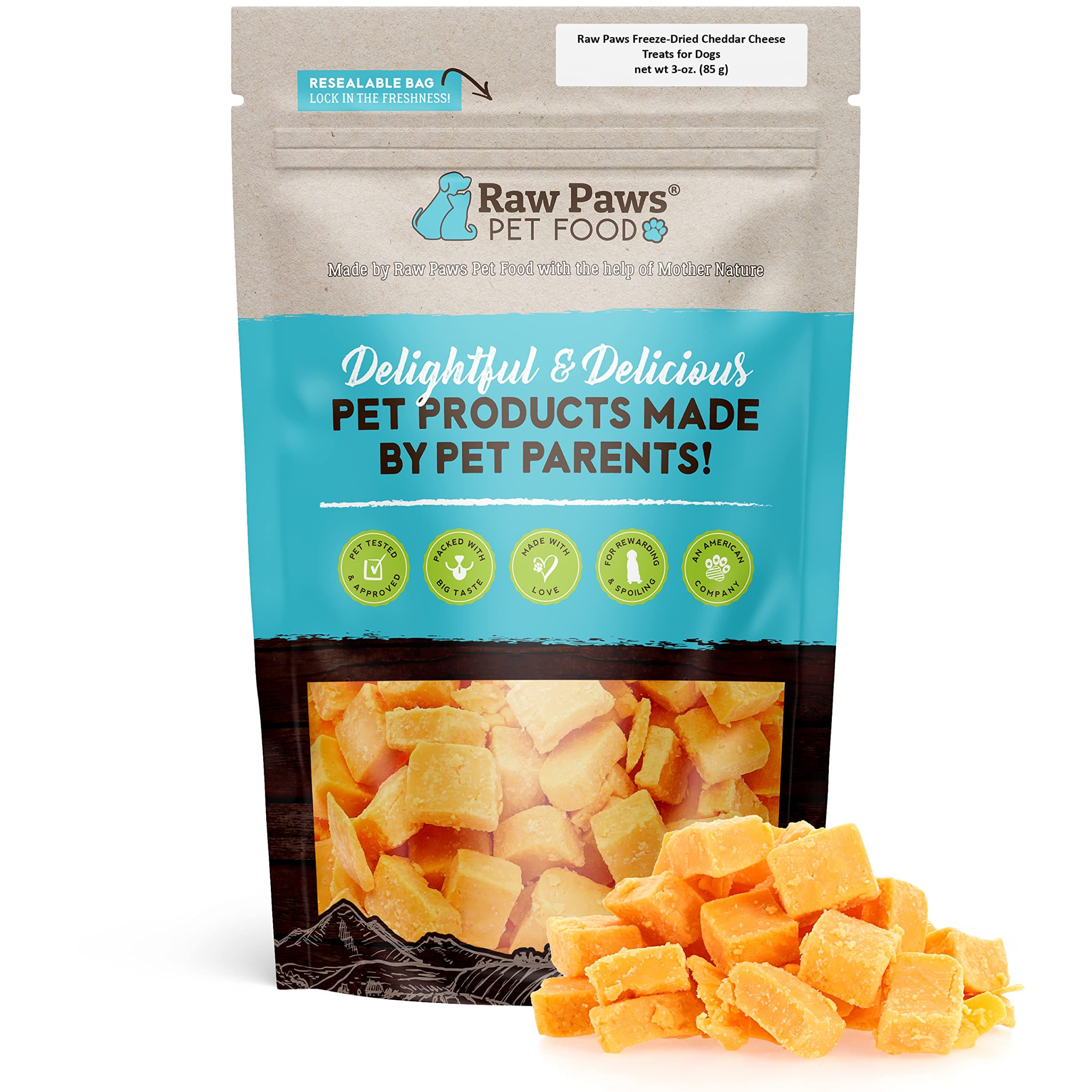 Raw Paws Freeze Dried Cheddar Cheese Treats for Dogs, 3-oz - Crunchy Dog Puffs Made in USA, Natural Dried Cheese - 100% Real Wisconsin Cheddar Bites for Dogs - Dog Cheese Treats