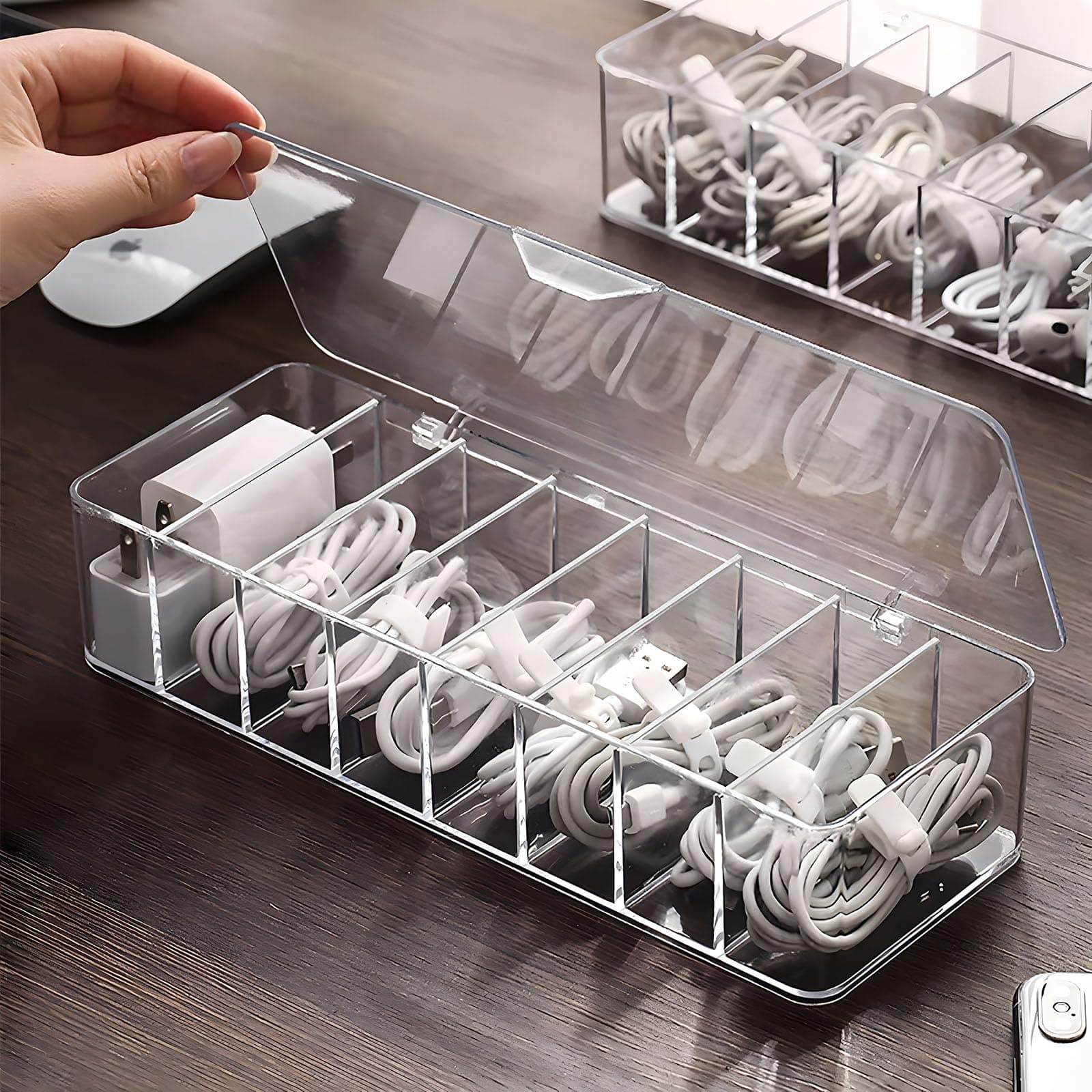 X spring Data Cable Organizer Box, Cord Storage Box, Electronics Cable Organizer Box, Cable Storage Box with 10 Wire Ties for Home Drawer Office Desk Organizers and Accessories