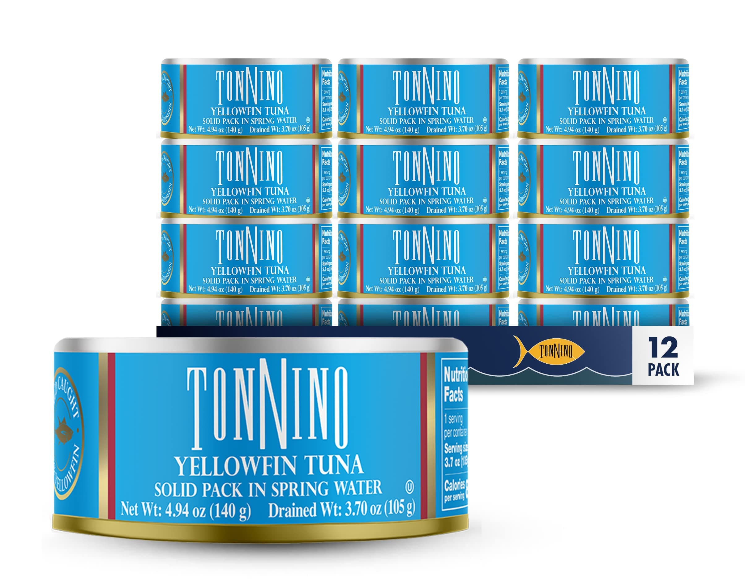 Tonnino Yellowfin Tuna Fish in Spring Water - Pack of 12 Can