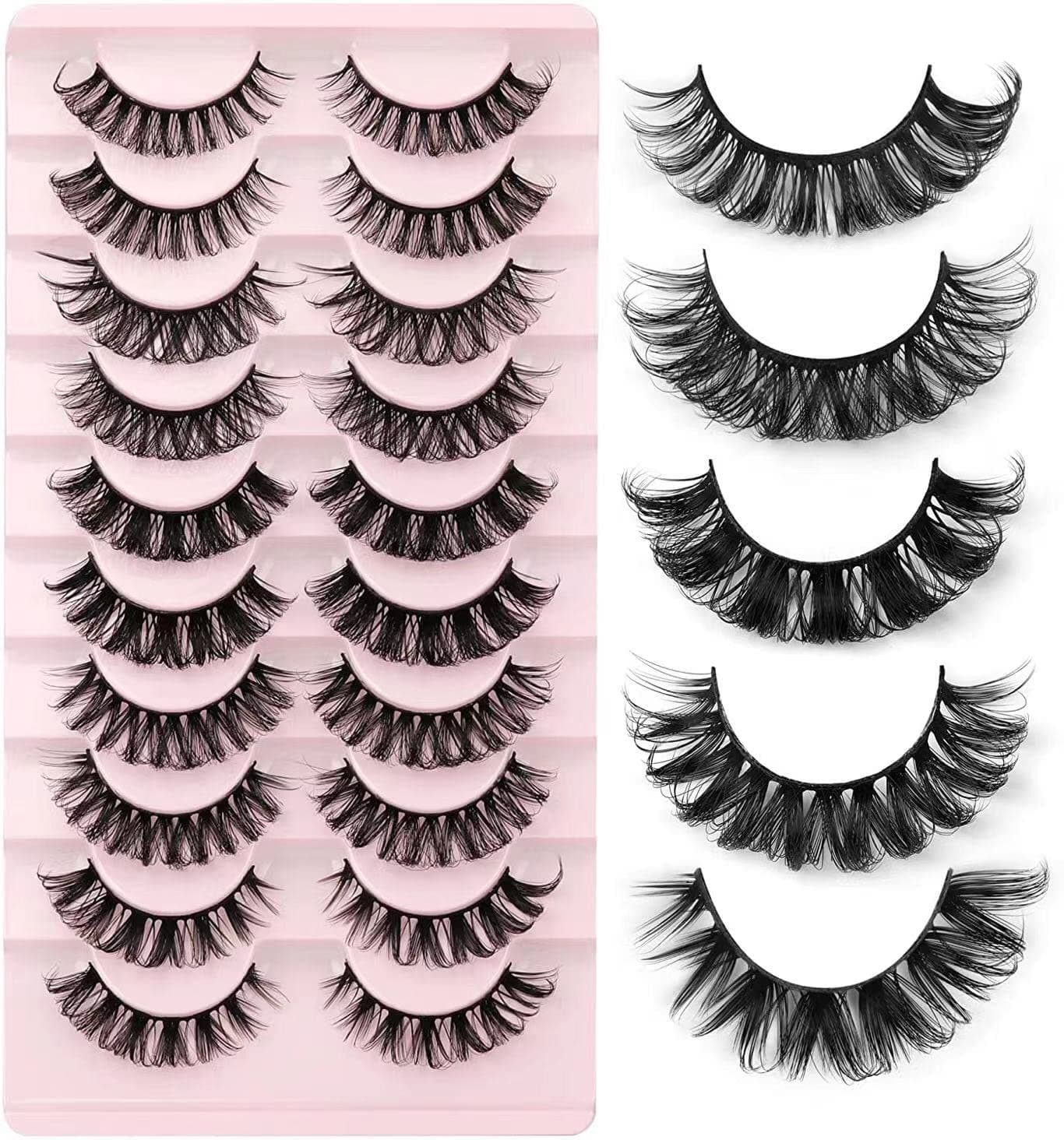 False Eyelashes,Russian Strip Lashes D Curly Natural Wispy Fluffy Natural Thick Volume Reusable Handmade Fake Lashes Extension 10 Pairs (5 style mix)