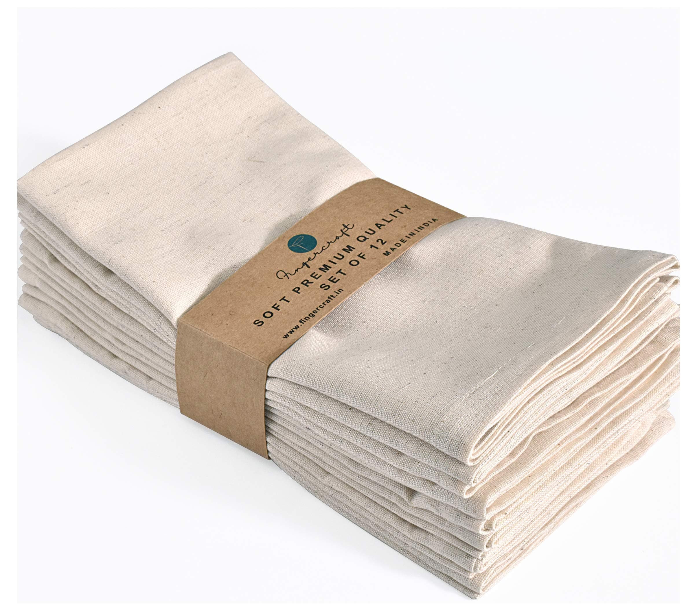 FINGERCRAFT Dinner Cloth Napkins, Cotton Linen Blend 12 Pack Natural Easter Special Premium Quality, Mitered Corners for Every Day Use Napkins are Pre Shrunk and Good Absorbency Ivory