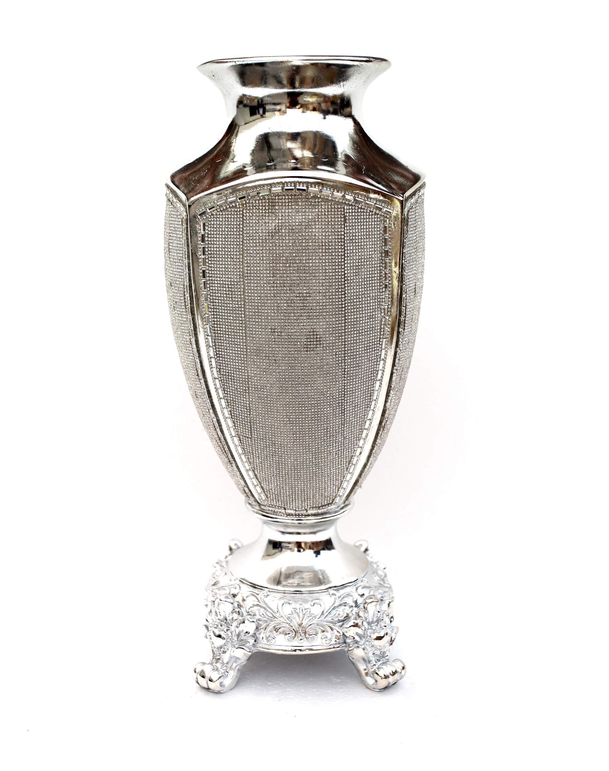 YS9239LP Ambrose Chrome Plated Crystal Embellished Ceramic Vase, 17 x 7 x 7 in.