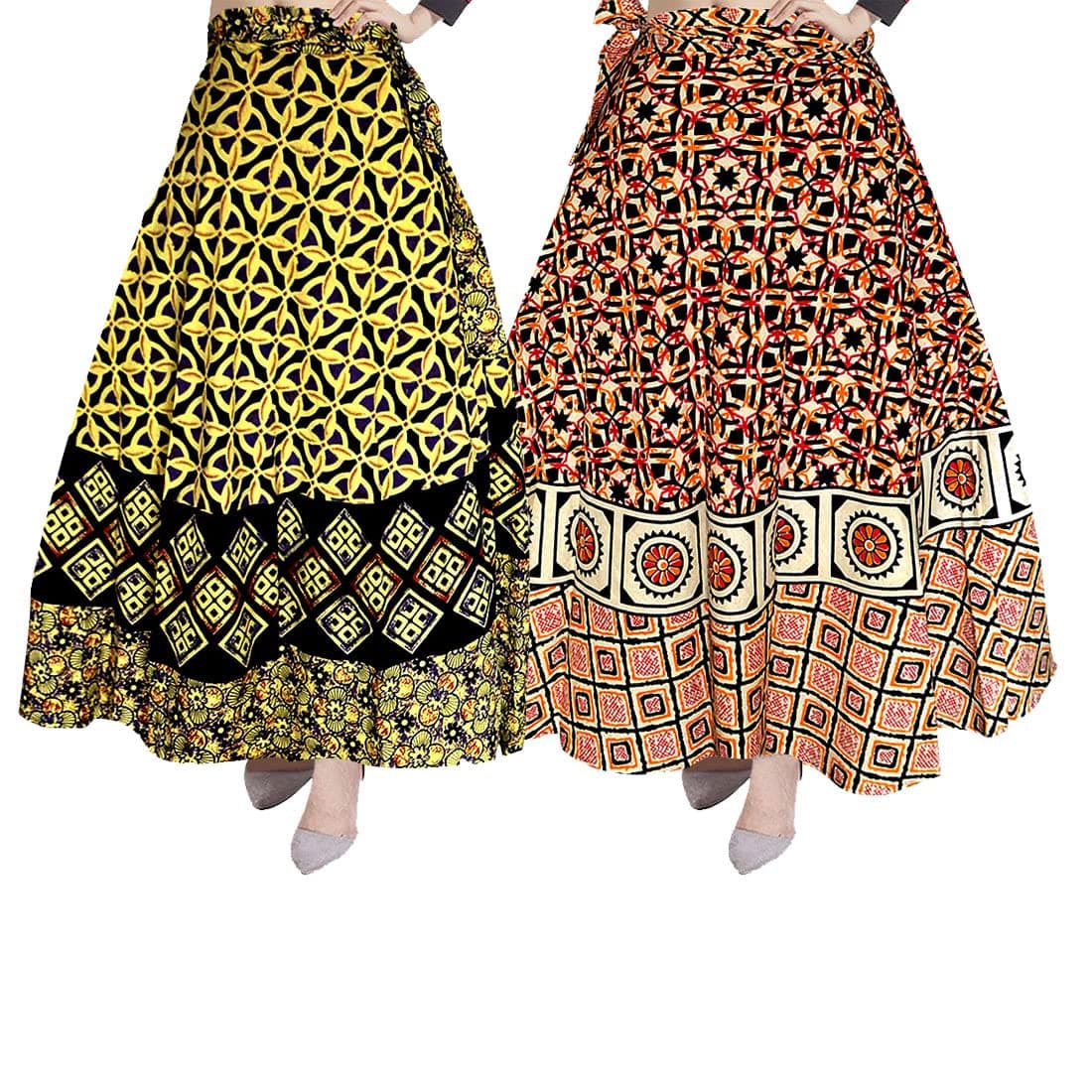 Mudrika Women's Cotton Wrap-Around Long Reppron (Combosk_7630, Multicolor, Free Size, Pack Of 2)