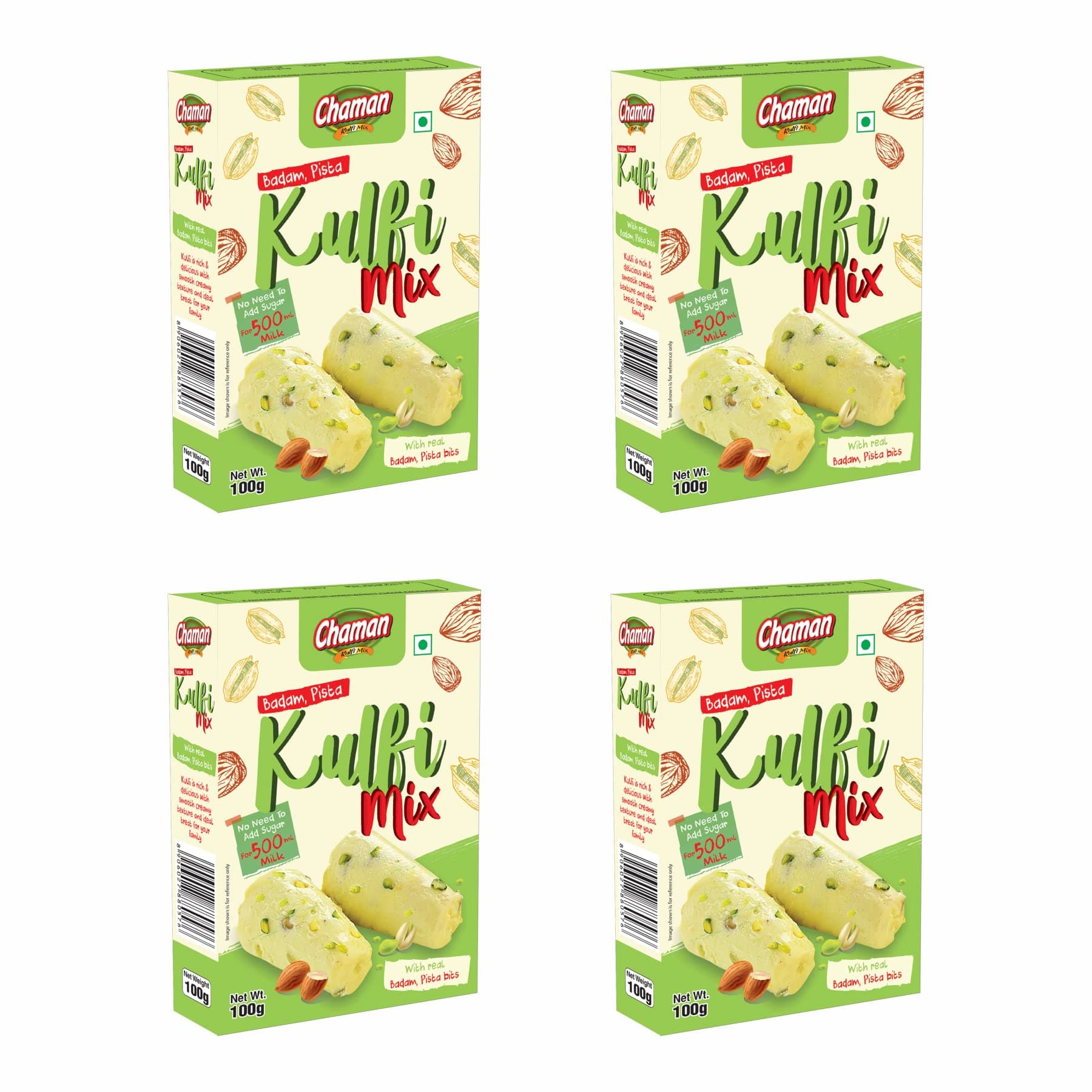 Chaman Instant Kulfi Powder Badam, Pista Mix 100G Ready To Cook(Pack Of 4)