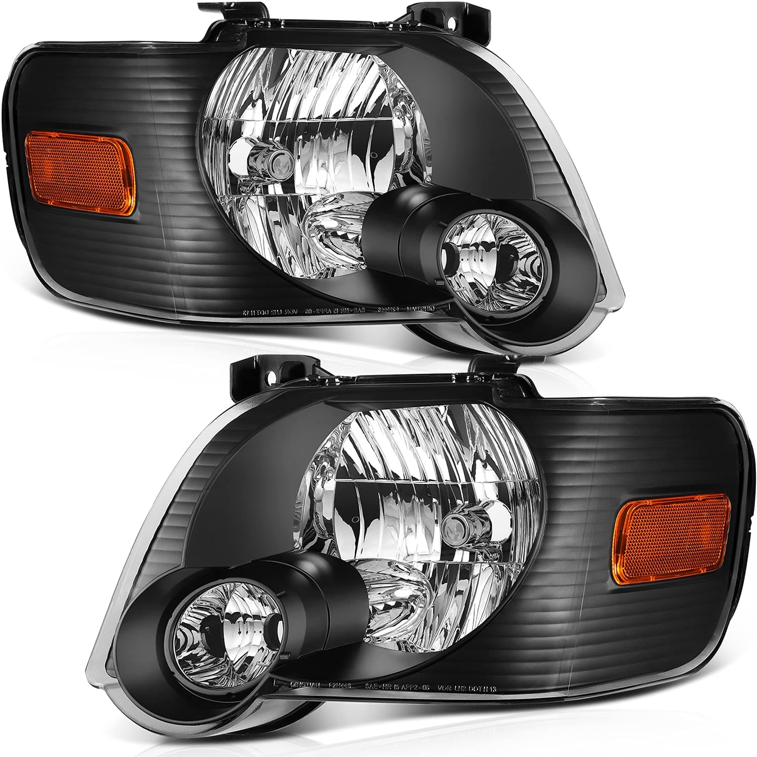 LSAILON Headlight Assembly Replacement Fit 2006-2010 For Ford For Explorer Black Housing Amber Reflector Clear Lens Driver and Passenger Side