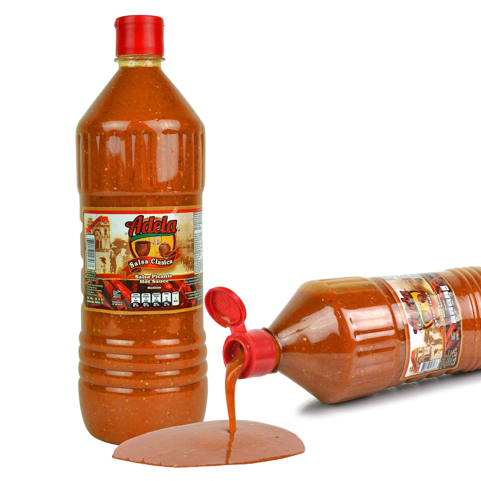 Adela Mexican Hot Sauce, 35 Ounce Bottle - Perfect Amount of Heat with 100% Natural Hot Sauces Ingredients, Secret Homemade Flavor to the last dab