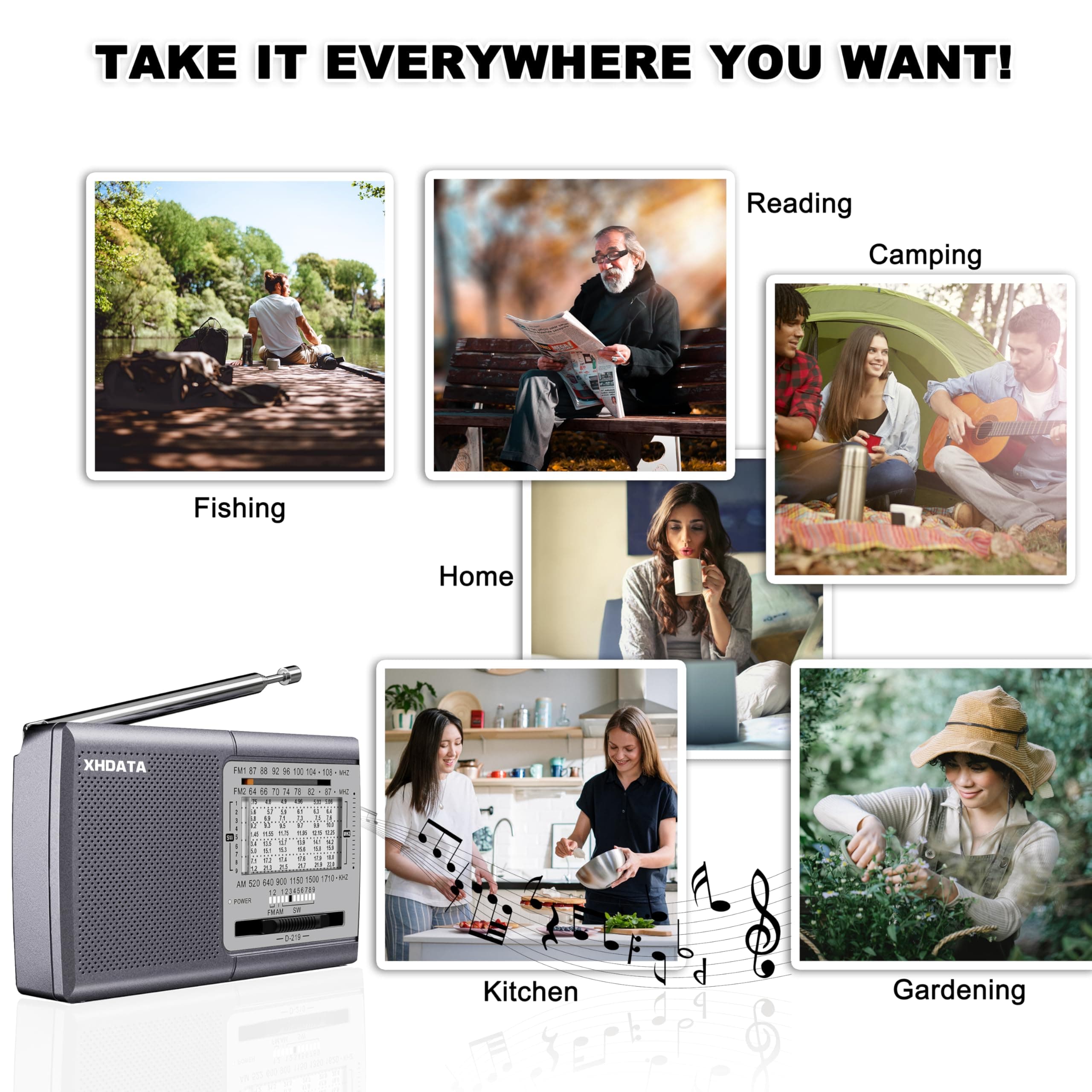 XHDATA D219 Portable AM FM Shortwave Radio Battery Operated Small Great Reception Radio with Good Sound,Earphone Jack for Elder,Home,Child [Gray]