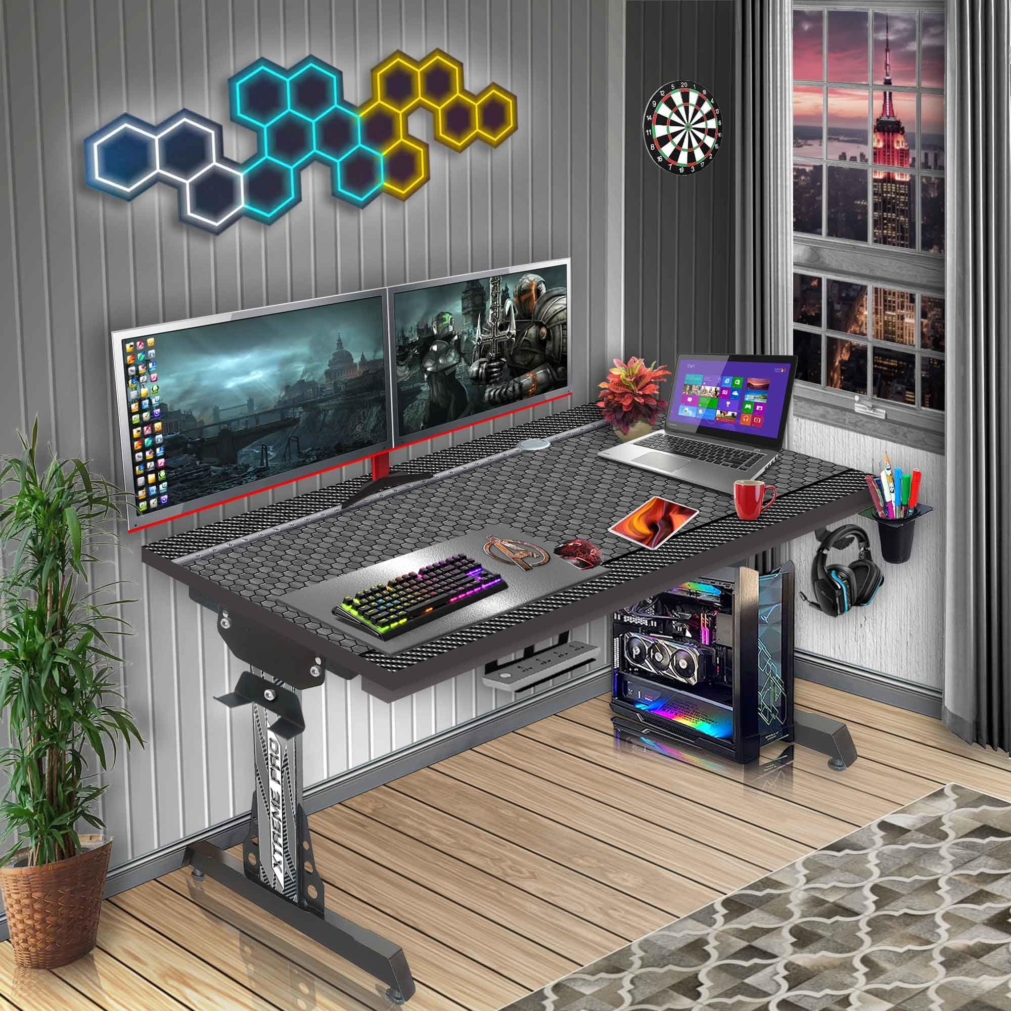 Xtreme PRO Direct Theme Image Printed Computer Table for Gaming, Work & Study Desk. Large for PC, Dual Monitors, iMac, and Laptops. Steel & Engineered Wood. Black Stand 4x2FEET (CT-Hexa Carbon 3D)