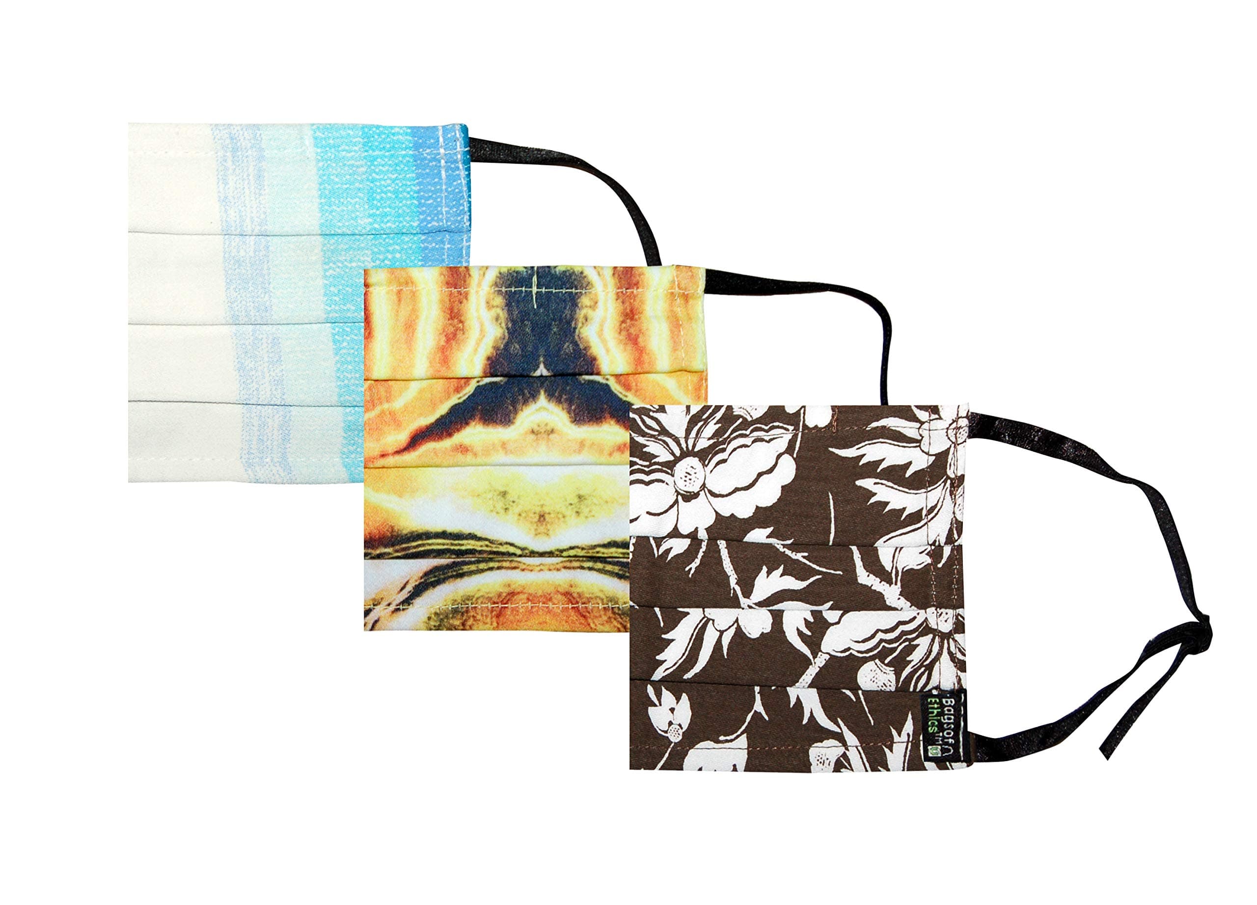 Bags of Ethics Great British Designer Face Mask, 3 Reusable Cotton Face Masks and 2 Protective Pouches, Pack of 3