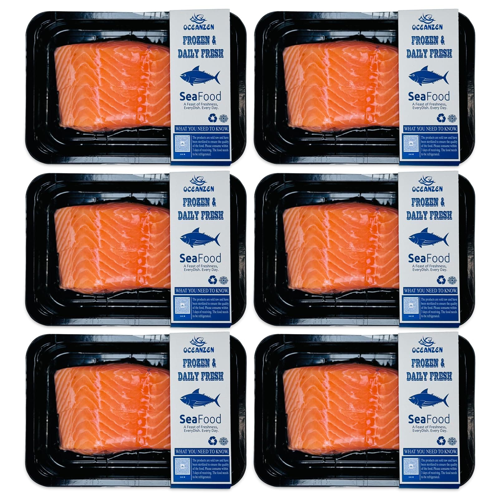 OCEANZEN Atlantic Salmon Sashimi Grade – 6 Packs (2 x 6 oz Skinless Fillets per Pack), Fresh-Cut & Flash-Frozen – Premium Quality, Sustainably Sourced – 4.5 lbs