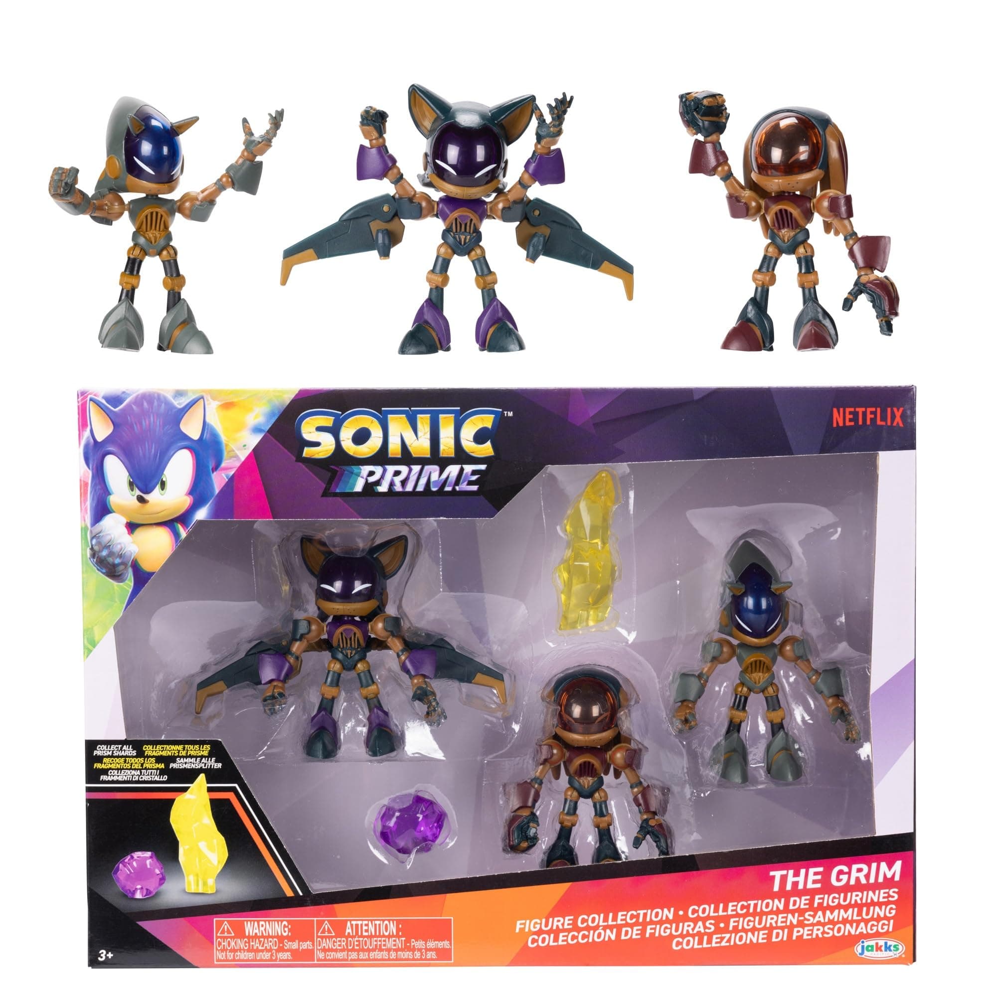 Sonic Prime The Grim 2.5" Action Figures 5 Pack - Sonic, Knuckles, Red, Yellow Shard and Purple Shard - Ages 3+ (Officially Licensed Sega and Netflix)