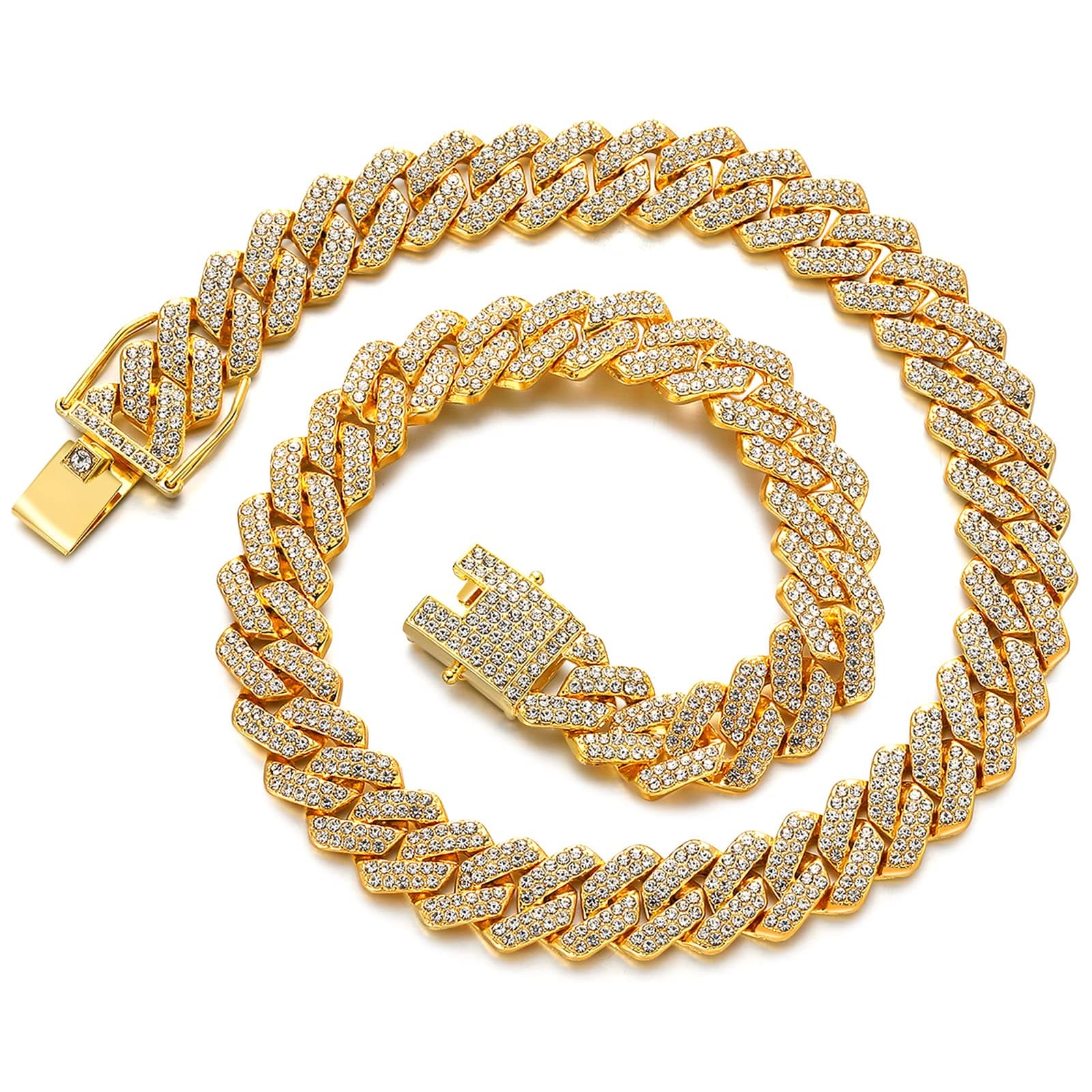 Cuban Link Chain Mens Iced Out Miami Cuban Necklace Silver/Gold Bling Diamond Hip Hop Jewelry for Women