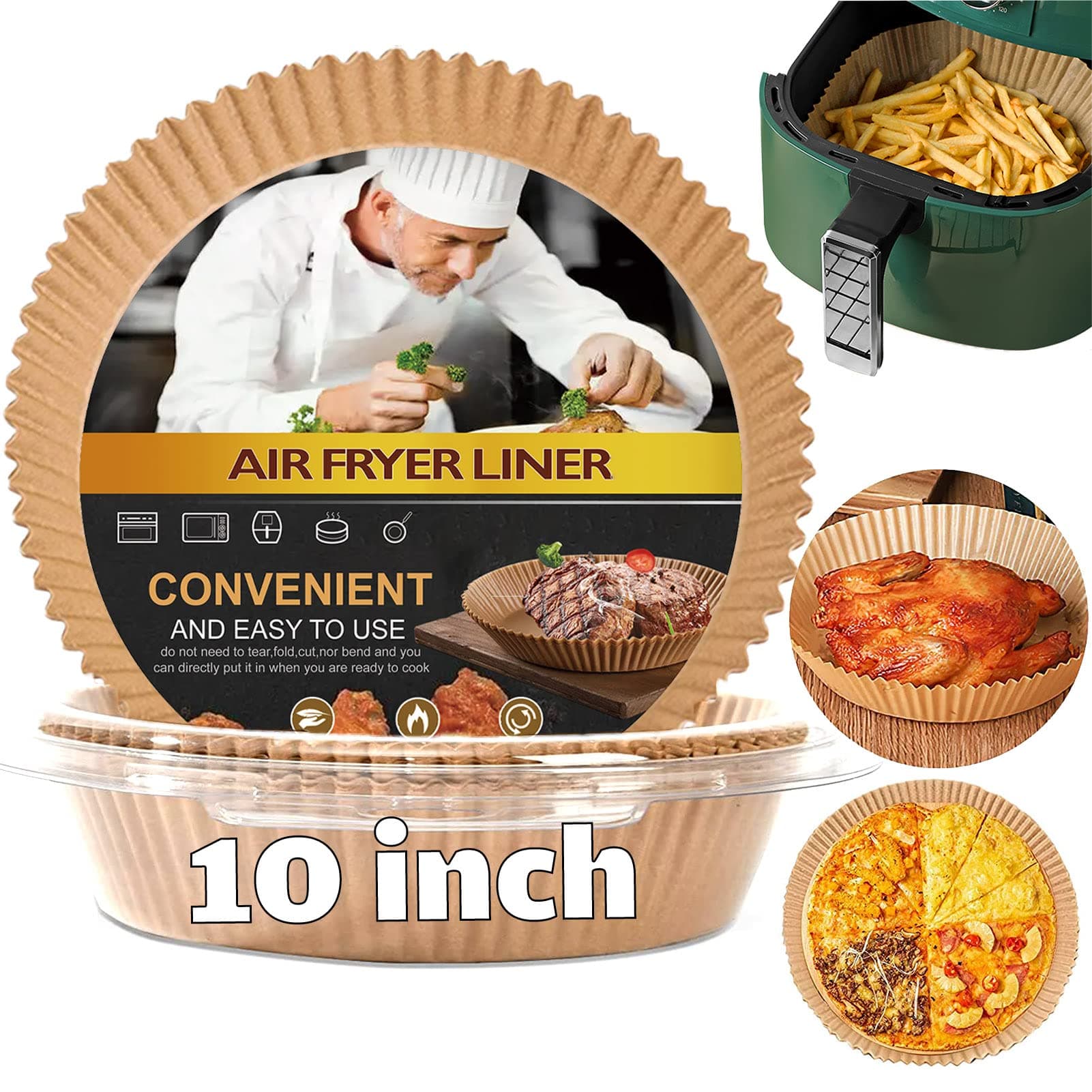 LHSHAD Large Air Fryer Disposable Paper Liner Round, 10 Inch Parchment Paper Liner Non-Stick Fryer Paper Pads Baking Paper Food Grade for 7qt Power XL Air Fryer, Baking Roasting Microwave