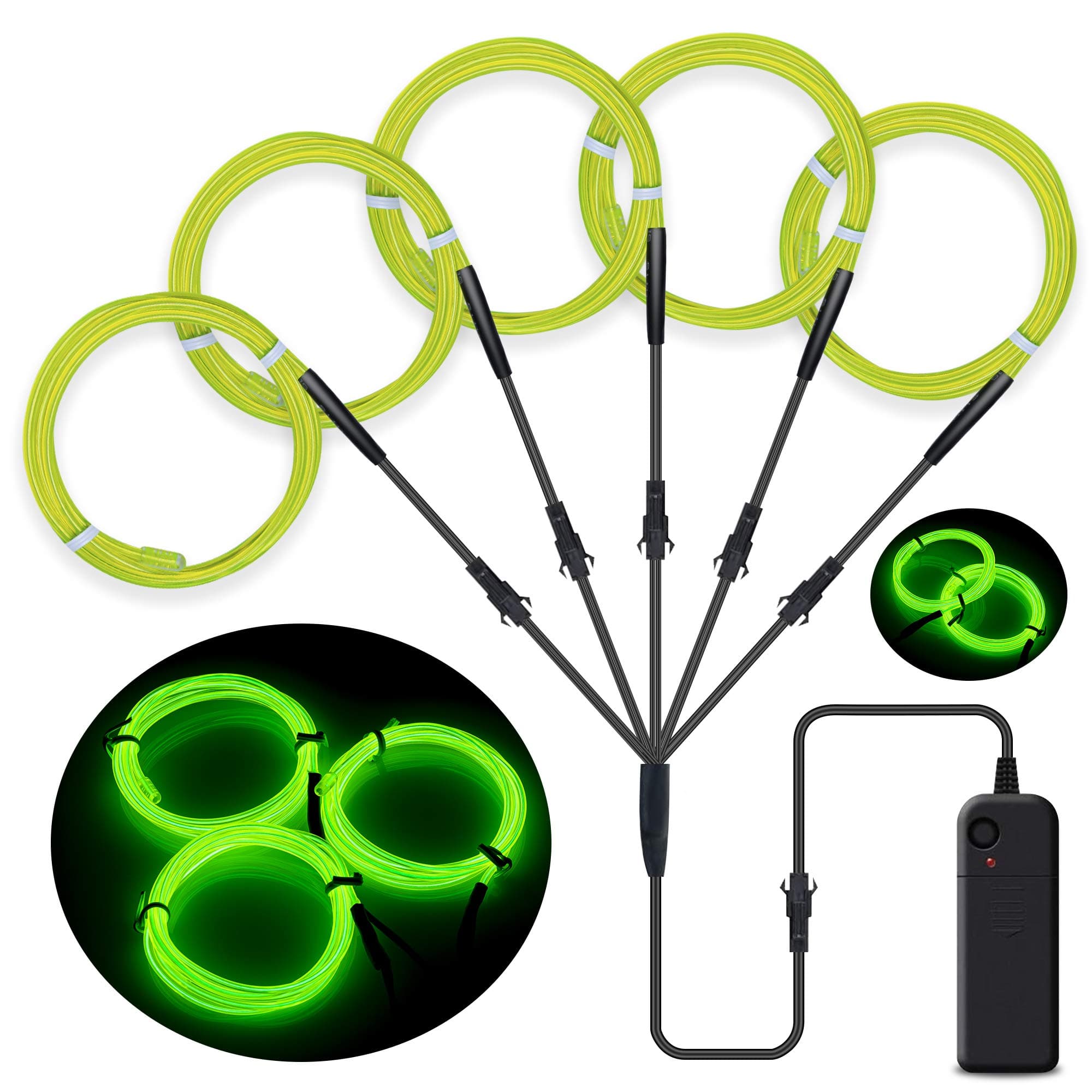 SZILBZ EL Wire, 5x1m Neon Light Battery Powered Electroluminescent Wire Glowing Strobing Decorative Light for Xmas Party Pub (5x1m Fluorescent Green)