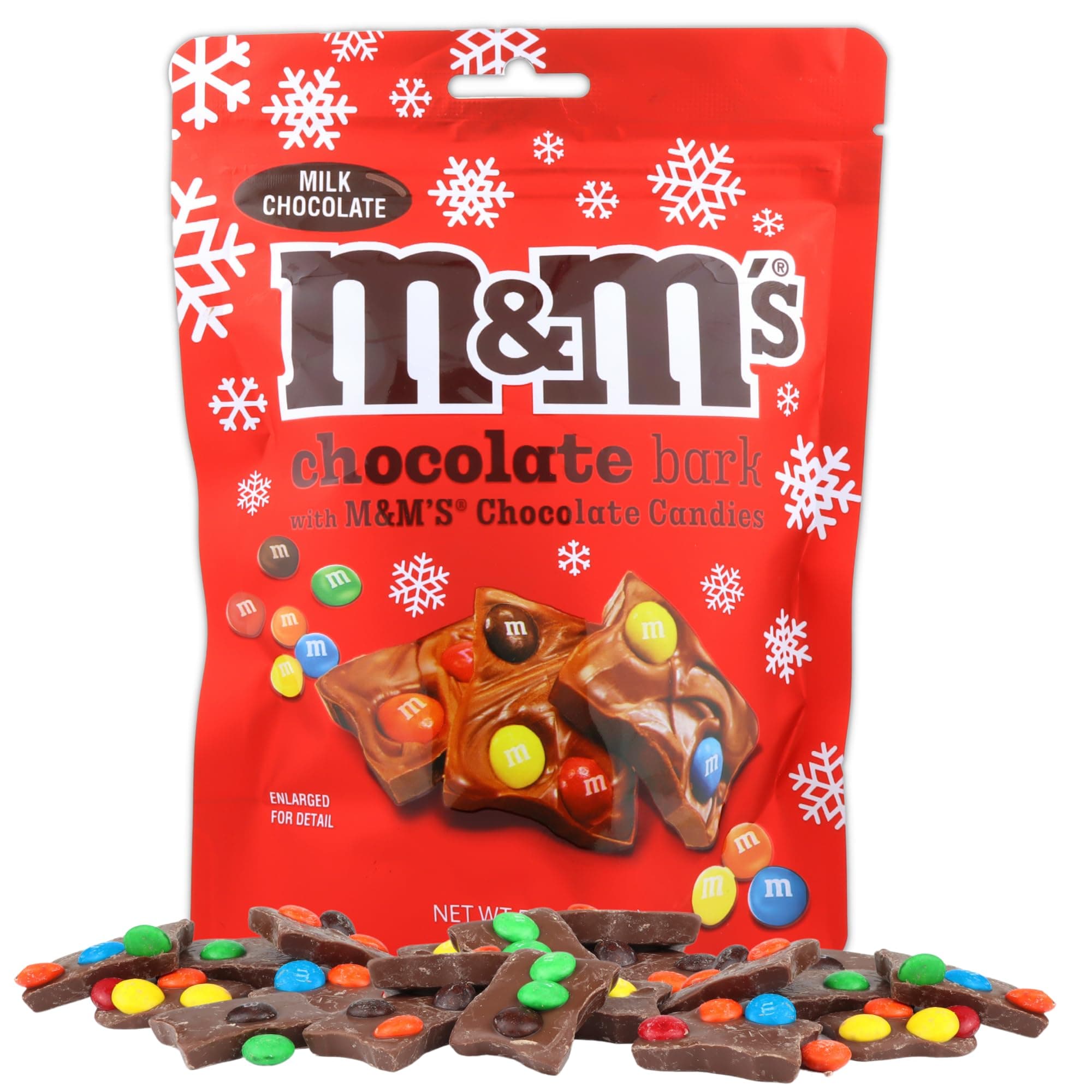 Morris National Inc Milk Chocolate Bark with Candy Bits, Festive Holiday Candies, Stocking Stuffer Treats, Resealable Bag, 5 Ounces (M&M)