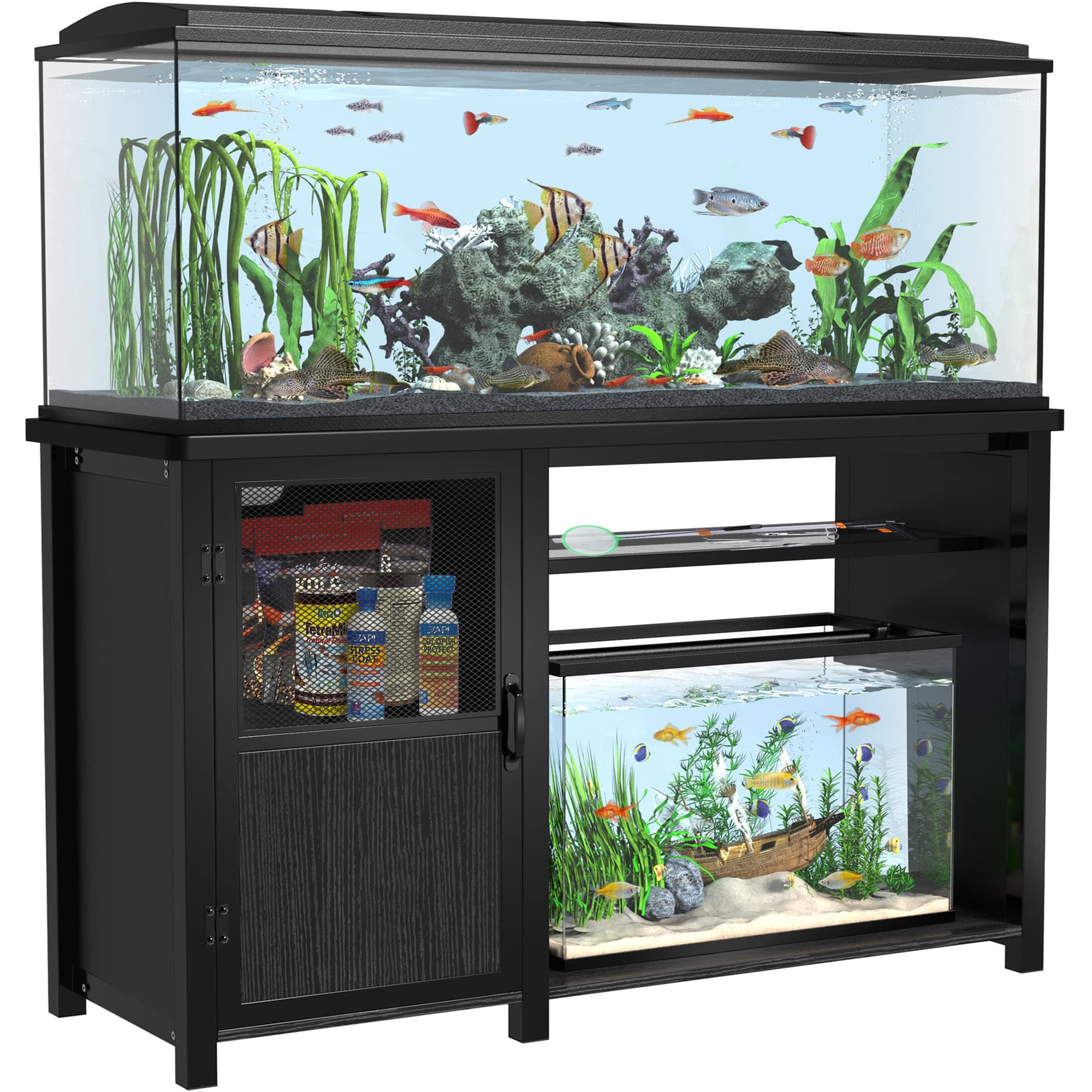 55-75 Gallon Fish Tank Stand,Aquarium Stand with Cabinet Storage and Heavy Duty Metal Frame,52" L*19.68" W Tabletop,1100LBS Capacity