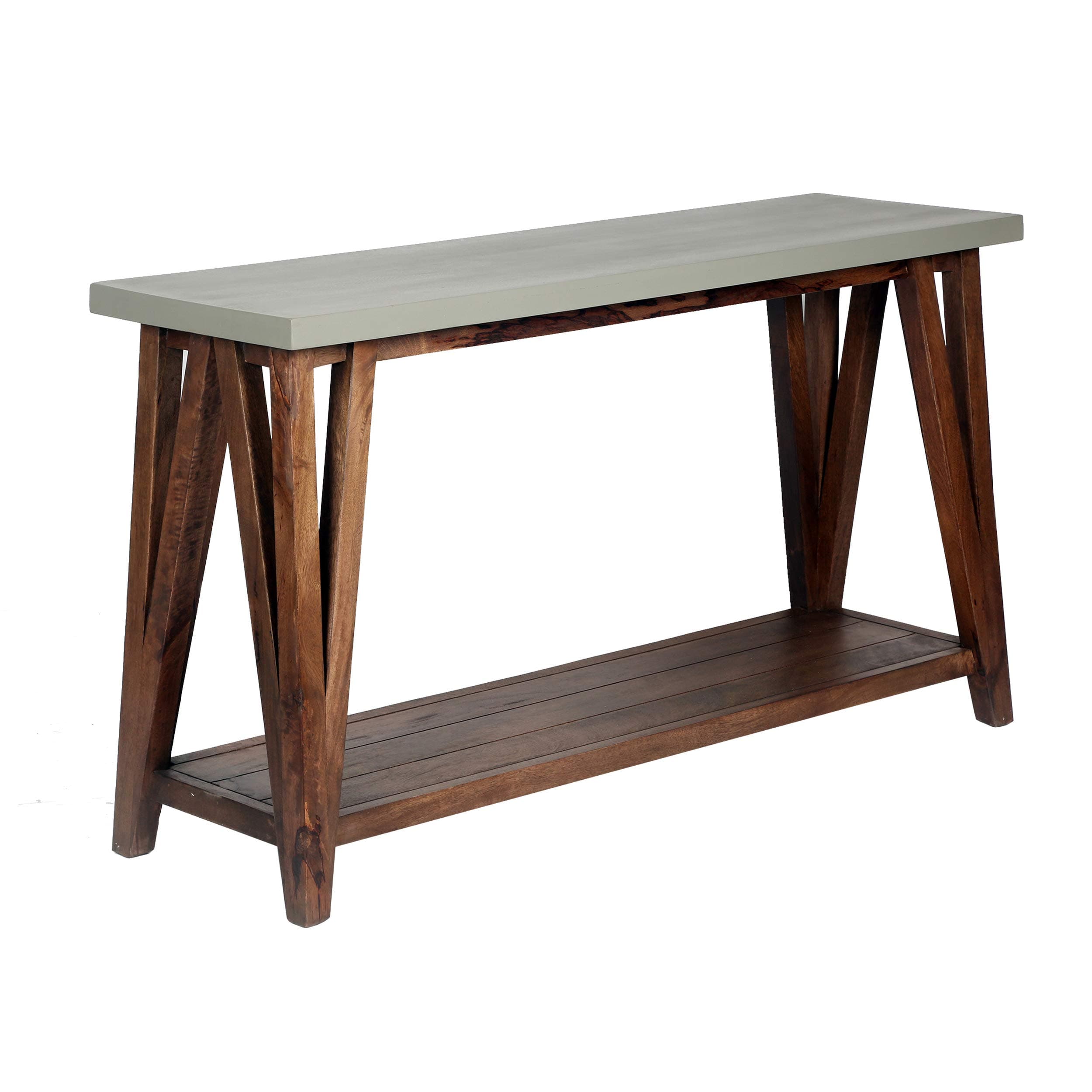Brookside 52 in. Wide Console/Media Table, Industrial Design, Concrete-Coated Top, Solid Wood Base and Shelf, Functional Living Room Accent pc, Ideal for 32 in. TVs, 30 in. W x 15 in. D x 29 in. H