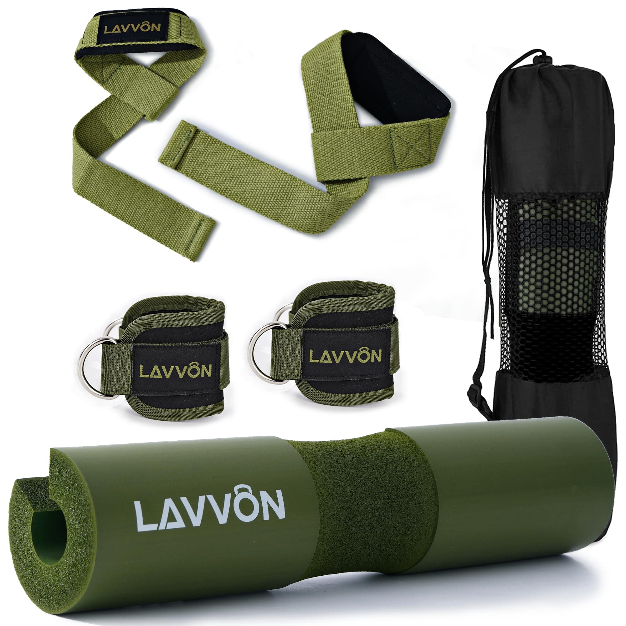 Barbell Squat Pad Set - Hip Thrust Pad-Extra Thick Foam Padding for Neck & Shoulder Support, Strength Training Equipment Attachments Gym Fitness Workout-Ankle Straps, Wrist Straps for Weight Lifting