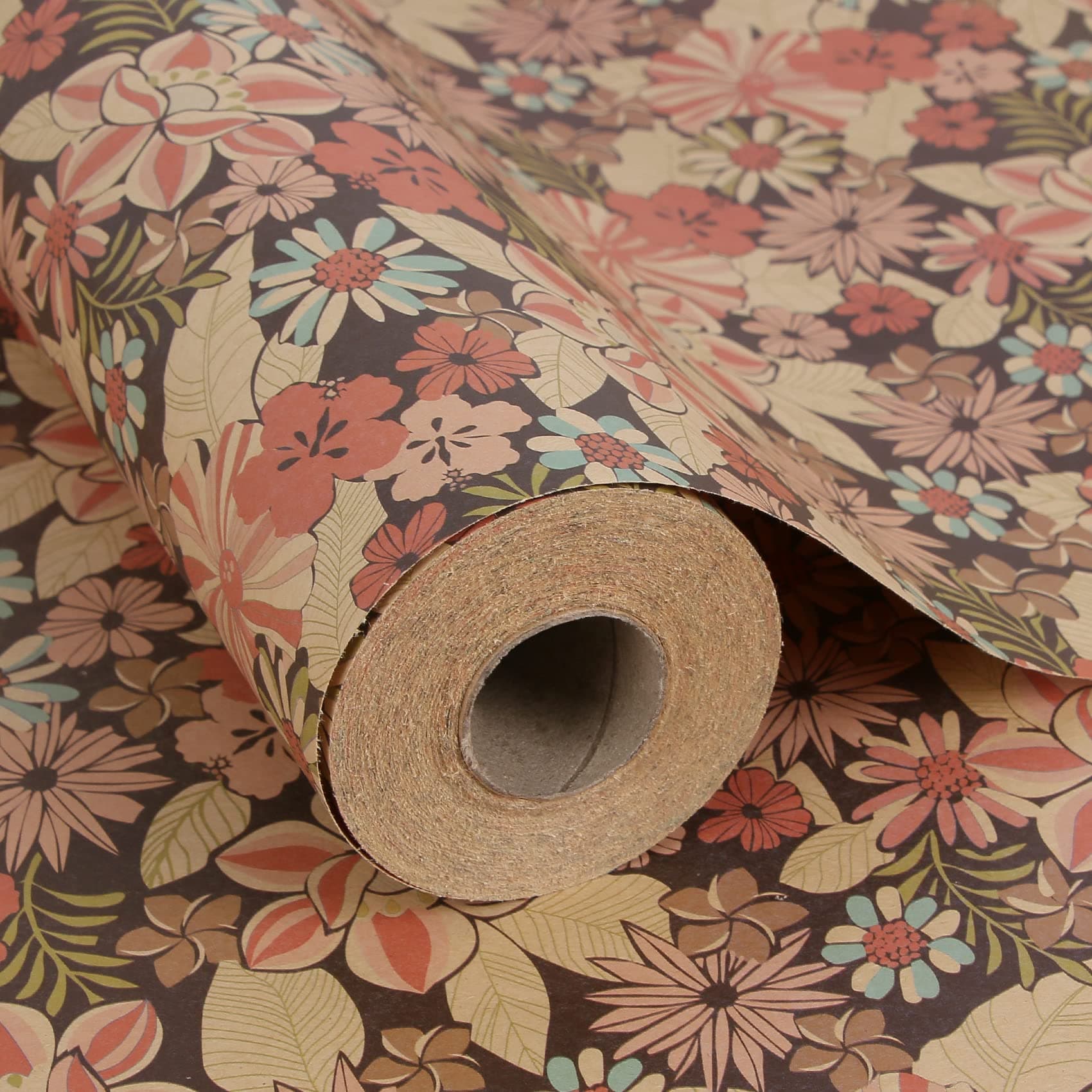 Aimyoo17 inch x 60 ft Floral Kraft Wrapping Paper Roll for Wedding Birthday Bridal Shower Gift Wrap, Table Runner Craft Projects