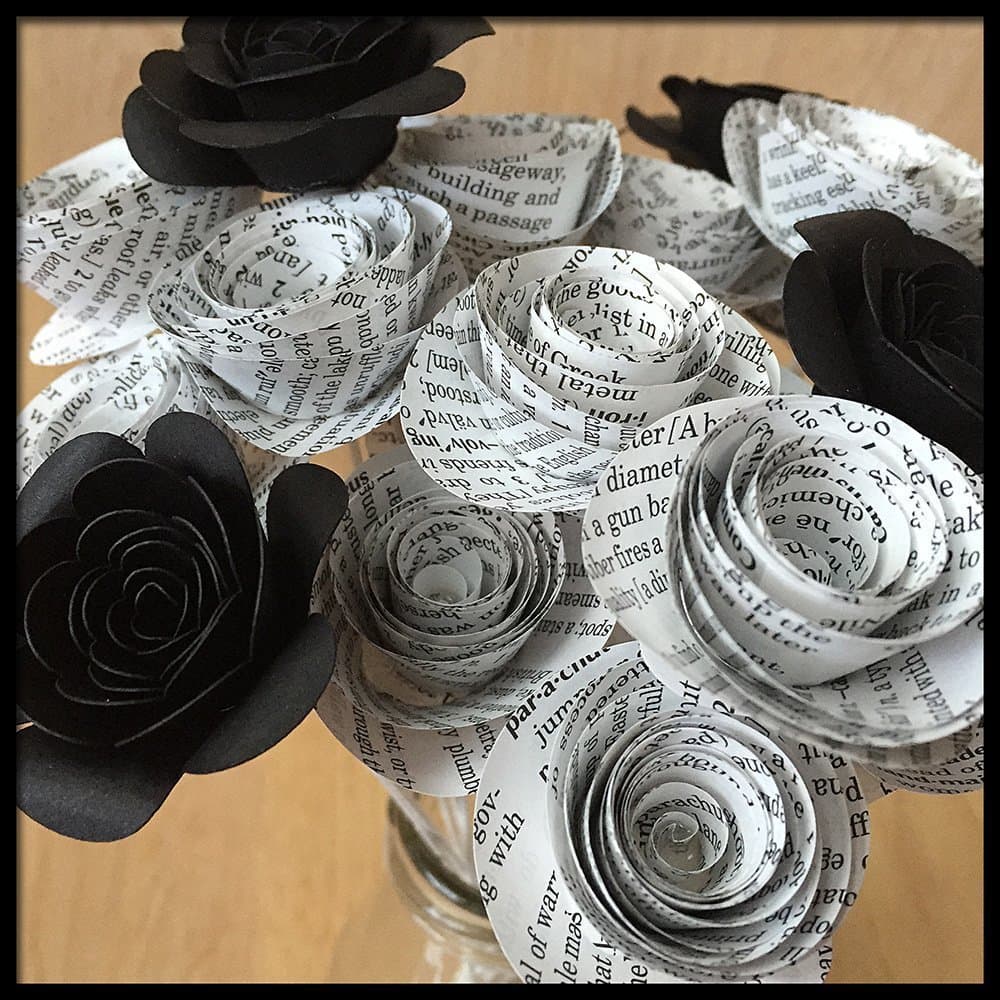 Book Page Paper Flowers, Handmade, 2 Dozen