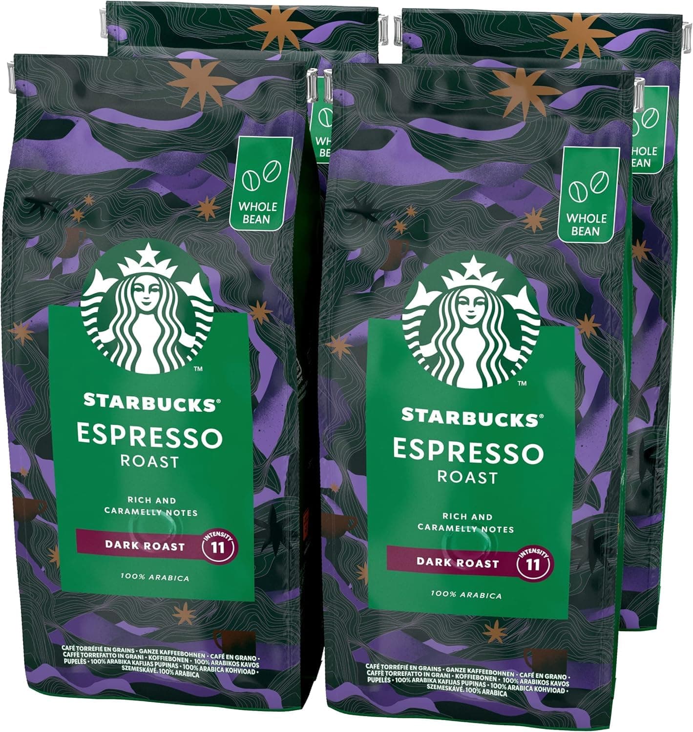 Espresso Roast, Dark Roast, Whole Bean Coffee 450g (Pack of 4)