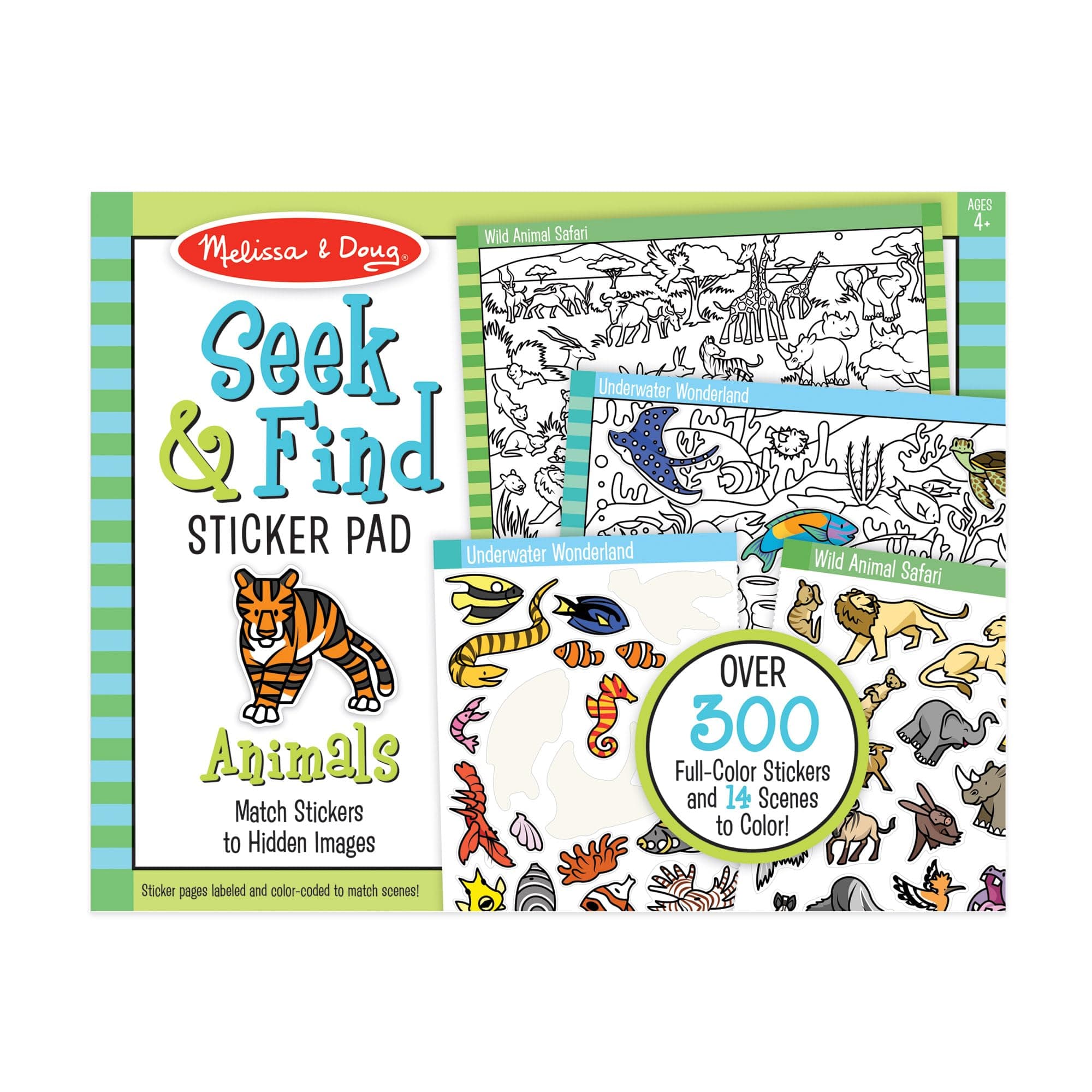 Seek & Find Sticker Pad – Animals, 400+ Stickers & 14 Scenes to Color, Search & Find Sticker Activity Pad for Coloring & Matching, Creative Learning Toys for Kids 4+ - FSC Certified