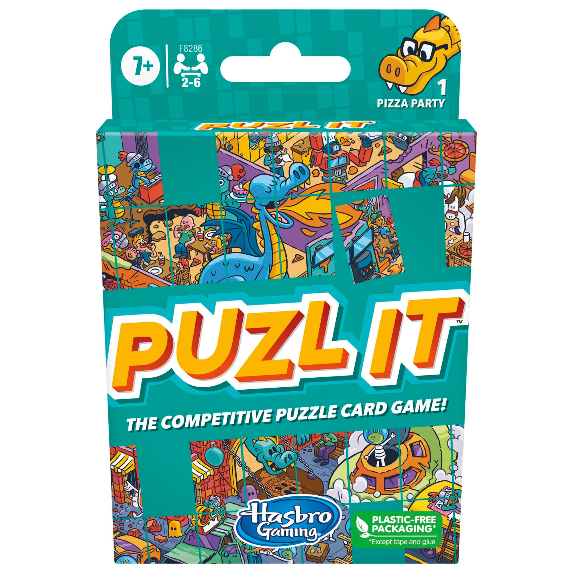Hasbro Gaming Puzl It Game, Competitive Puzzle Card Game, Kids & Family Games, 2 to 6 Players, Pizza Party Theme, Fun Summer Activities, Vacation Travel Essentials, Ages 7+