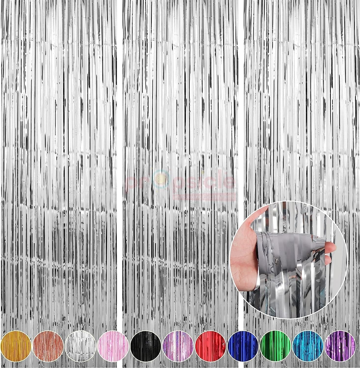 Propsicle 3ft x 6ft Silver Foil Fringe Curtains, Pack of 3 - Tinsel Backdrop for Birthday, Bachelorette, Baby Shower, Anniversary - Photo Booth Wall
