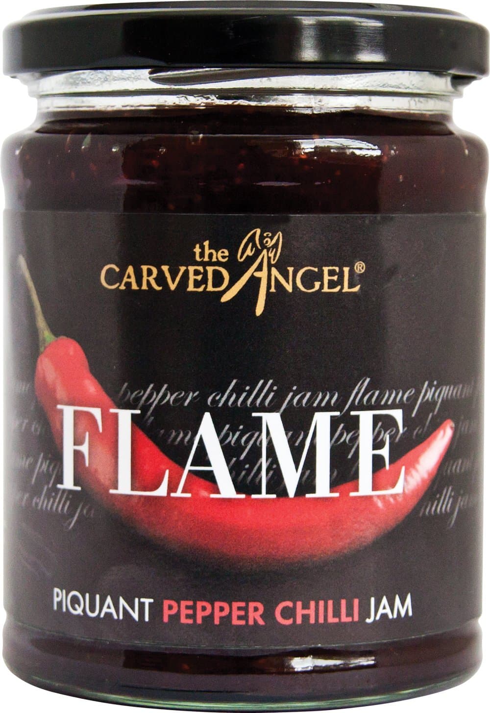 The Carved Angel - Flame Piquant Pepper & Chilli Jam - Sweet and Hot Chilli Taste, Perfect with Roast Meats and Cheese Dishes, Mix with Cream Cheese for a Tasty Spread, 340g