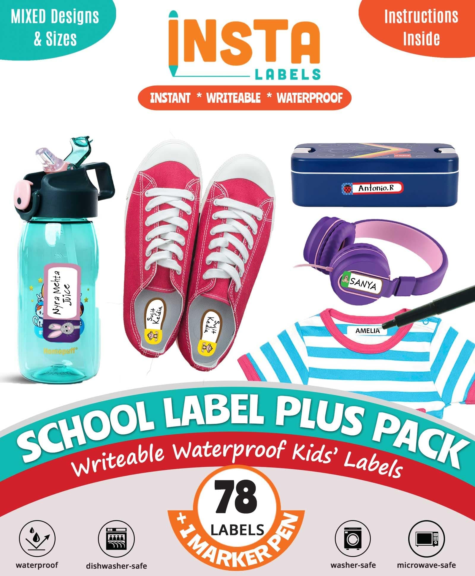 School & Clothing Name Label Kit | Write-on Waterproof Kids Name Stickers Label for School with Iron on Labels for Clothes | Personalised Back to School Name Labels for Kids