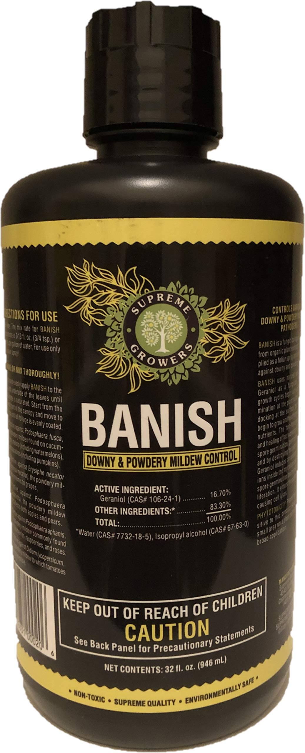 Banish All Natural Fungicide Downey & Powdery Mildew Control Makes 240 Gallons Proprietary Mixture of Powerful Natural Geraniol 32oz Concentrate Mixes to 240 Gallons of Non-Toxic