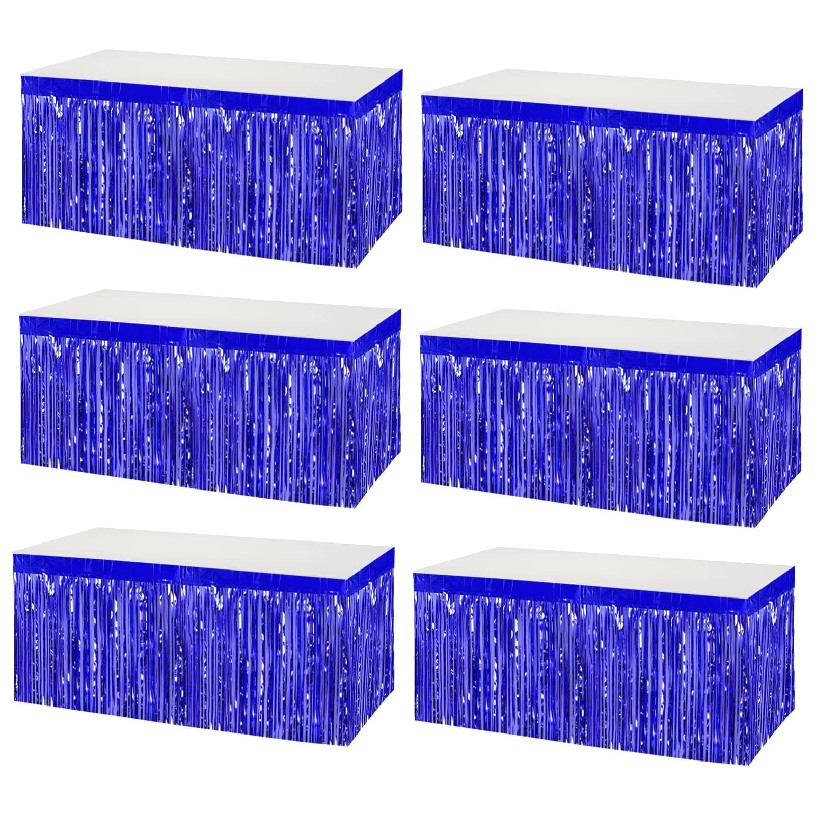 6 Pack 29x108 Inch Metallic Foil Fringe Tinsel Table Skirts Banner for Rectangle Tables Streamer Garland Curtains Backdrop for Wedding, Birthday, Parade Floats, Halloween Party Decoration(Blue)