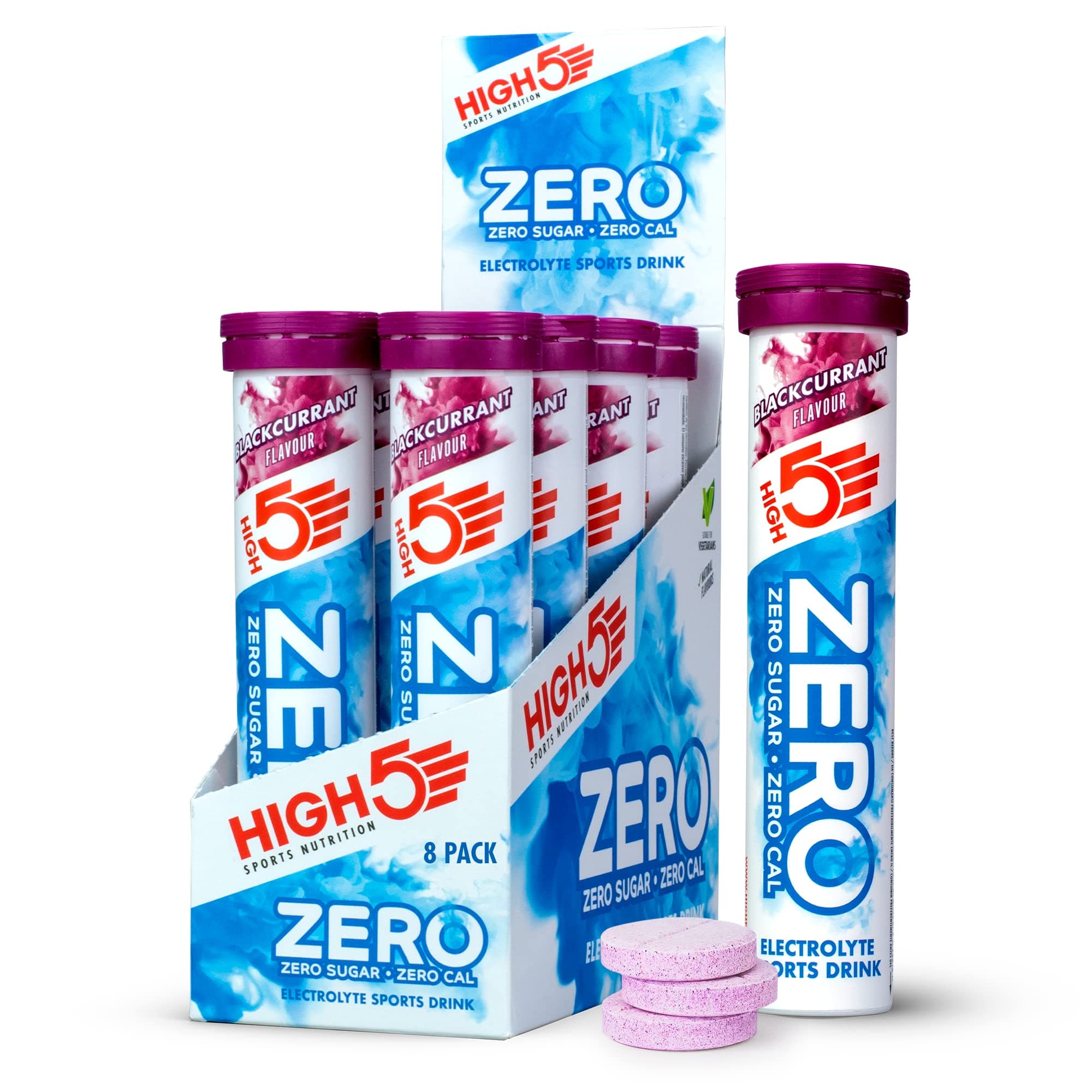 HIGH5 Zero Electrolyte Hydration Tablets Added Vitamin C, Blackcurrant, Pack of 8 x 20 Tubes