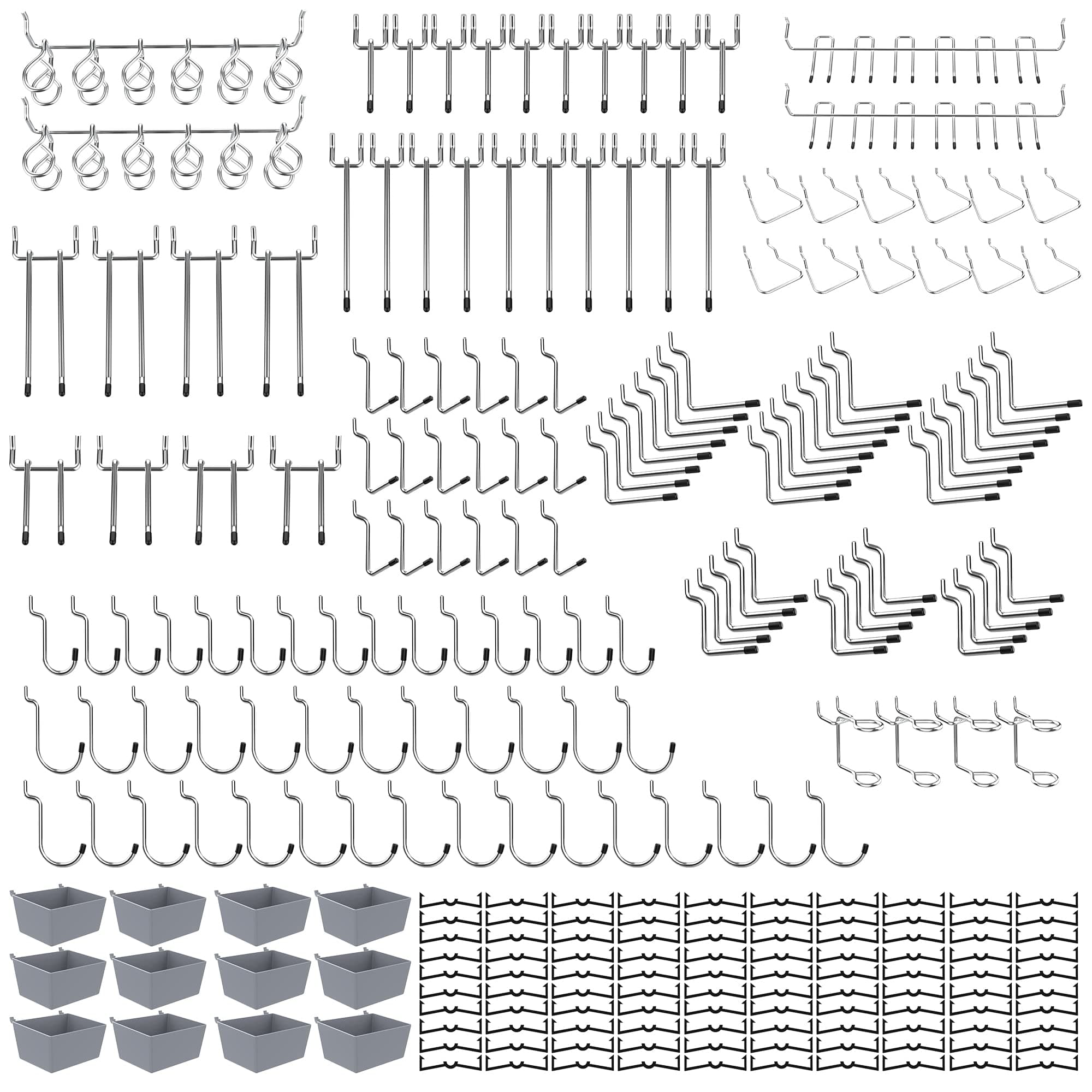 TZDTMEOS 251 PCS Pegboard Accessories Organizer Kit,Pegboard Hooks,Pegboard Bins, Pegboard Set for Tools, 1/8 and 1/4 inch Pegboard Hooks Assortment, Pegboard Bins, Metal Hooks for Hanging Storage