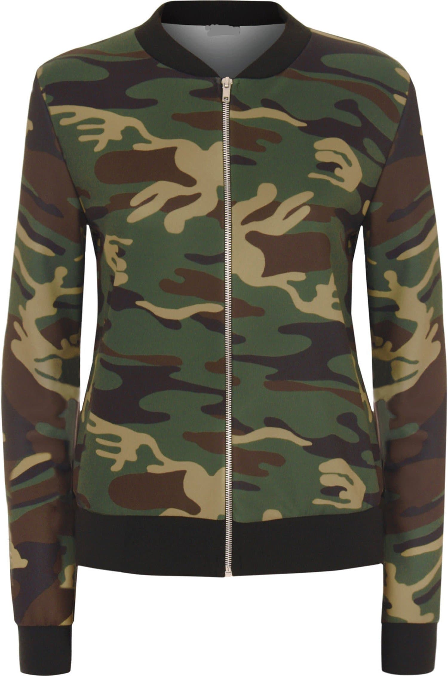 FashionClothing New Womens Camouflage Print Zip Long Sleeve Combat Ladies Bomber Jacket